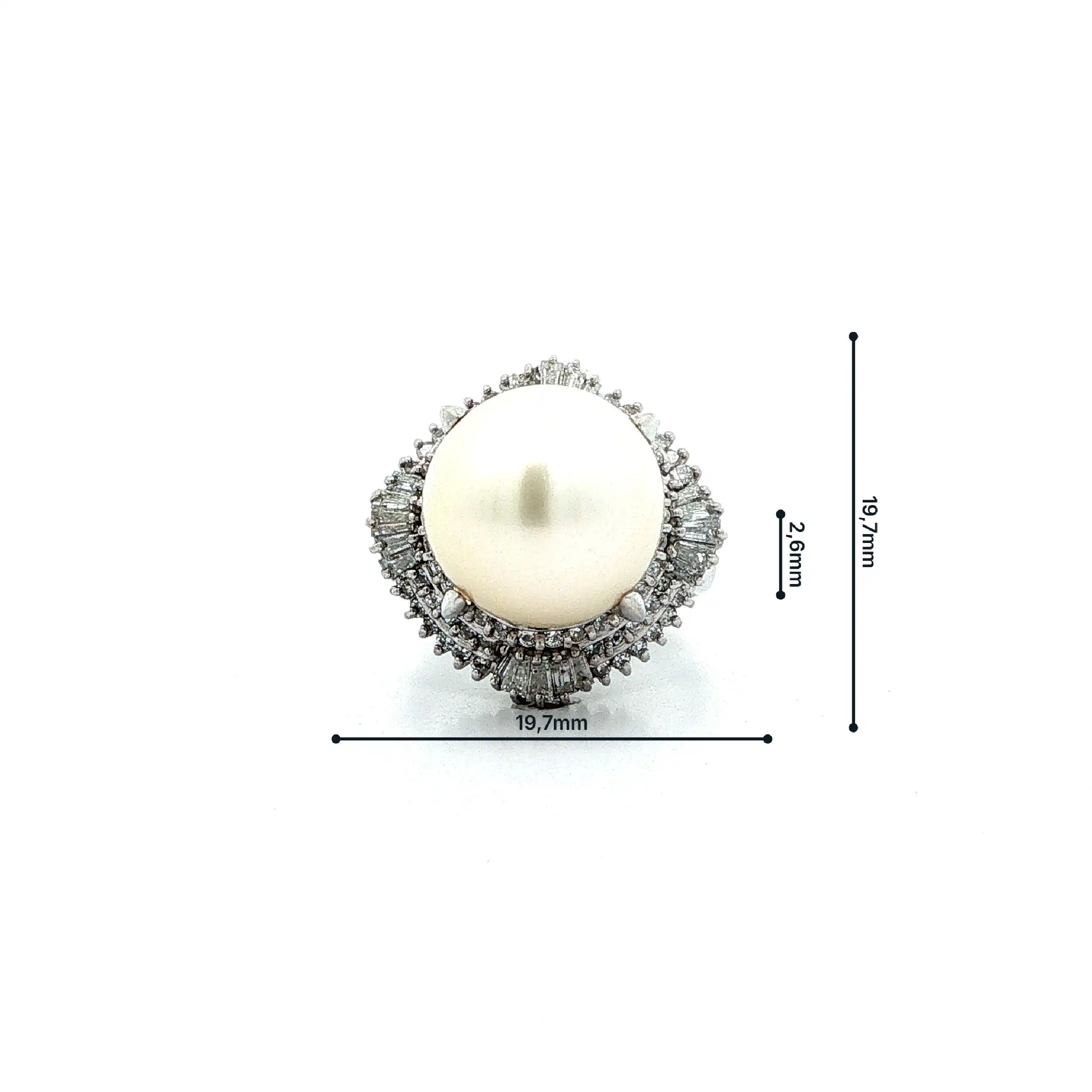 Ring Platin mit Perle, Brillanten & Baguette Diamanten