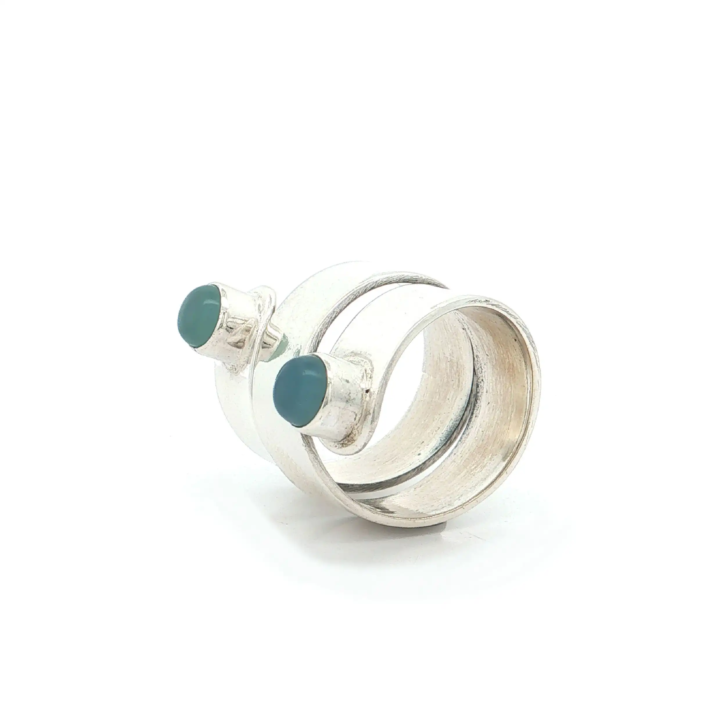Wickelring Silber mit blauem Chalcedon
