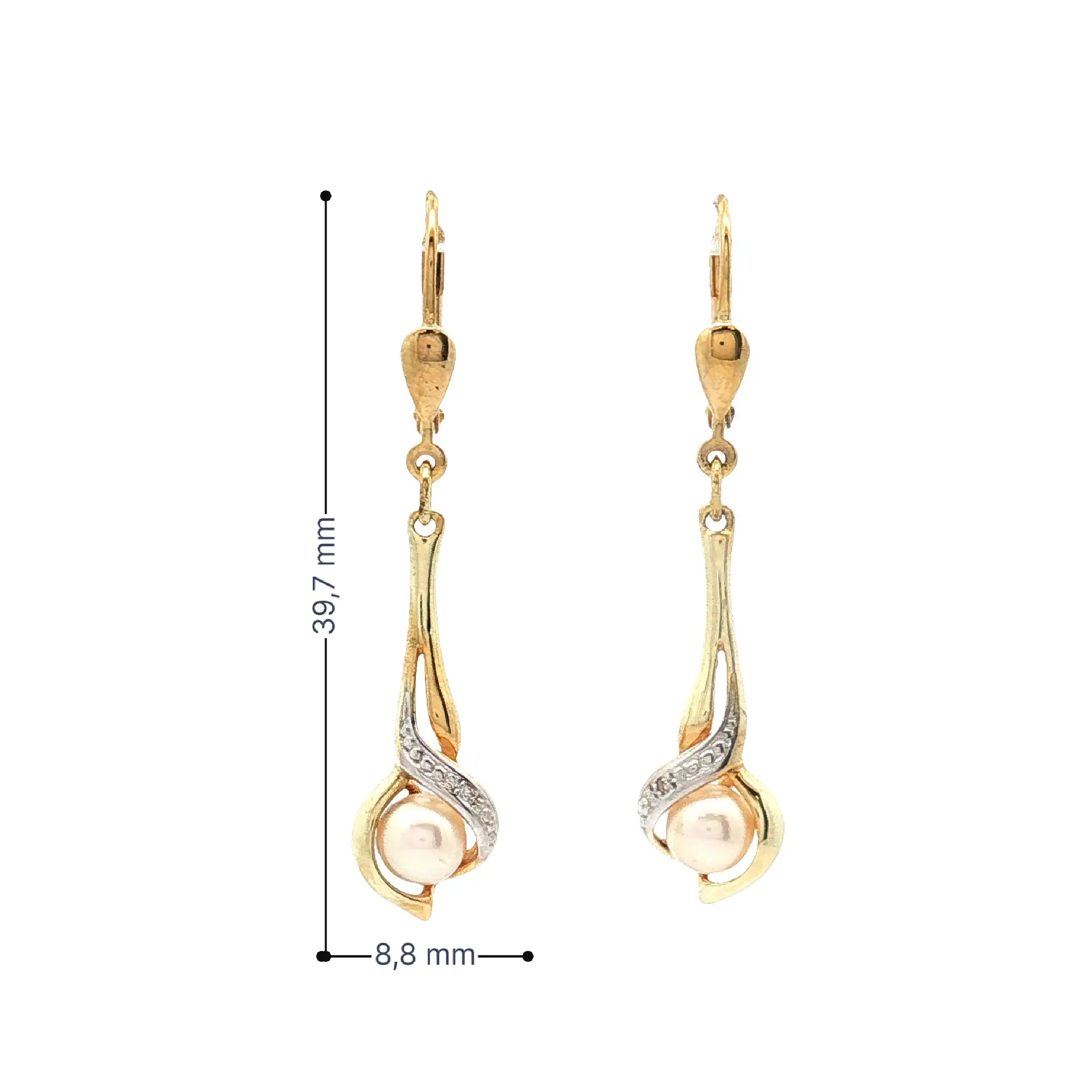 Paar Ohrringe Bicolor mit Perle und Zirkoina Paar Ohrringe Bicolor mit Perle und Zirkoina