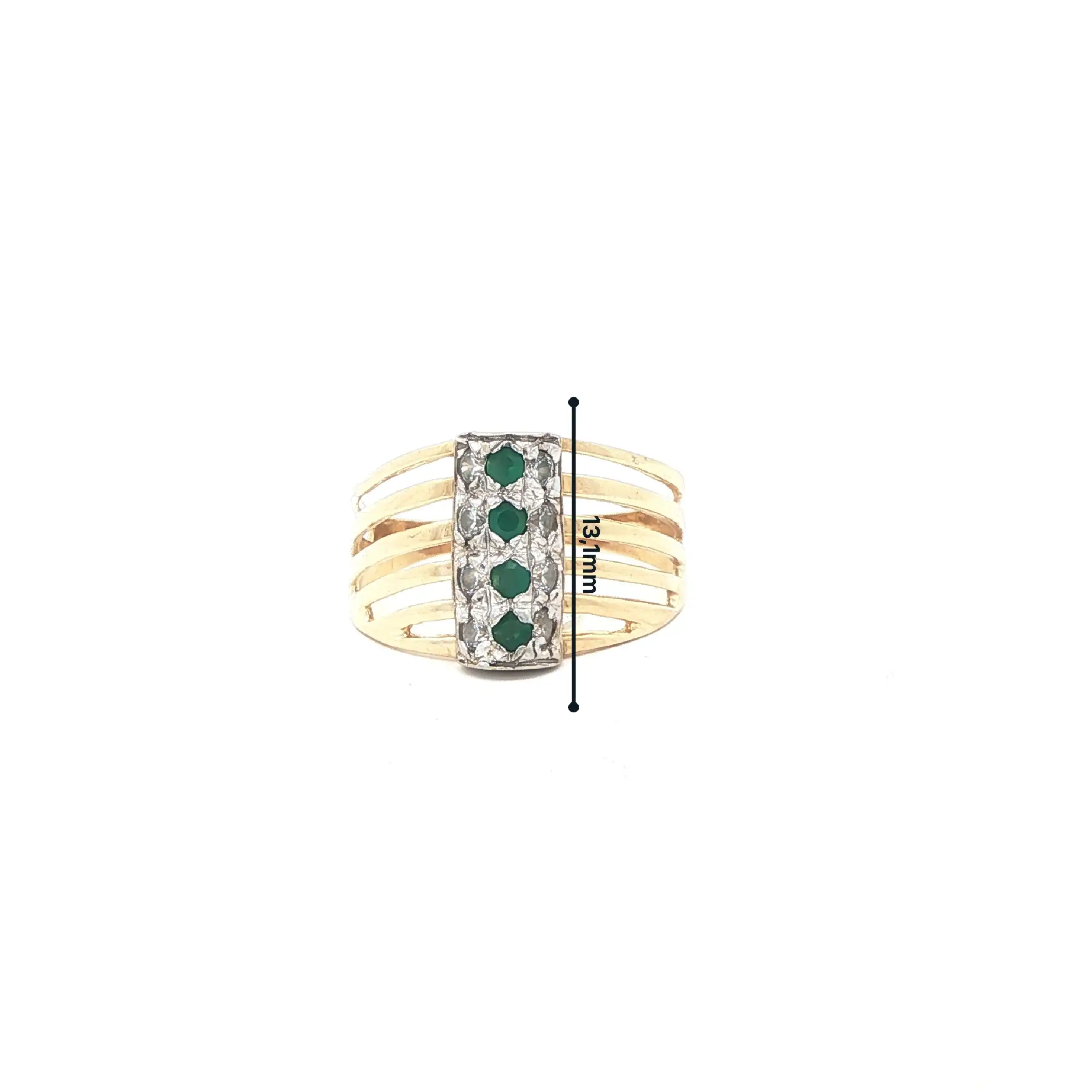 Ring Bicolor mit Zirkonia und grünen Farbsteinen