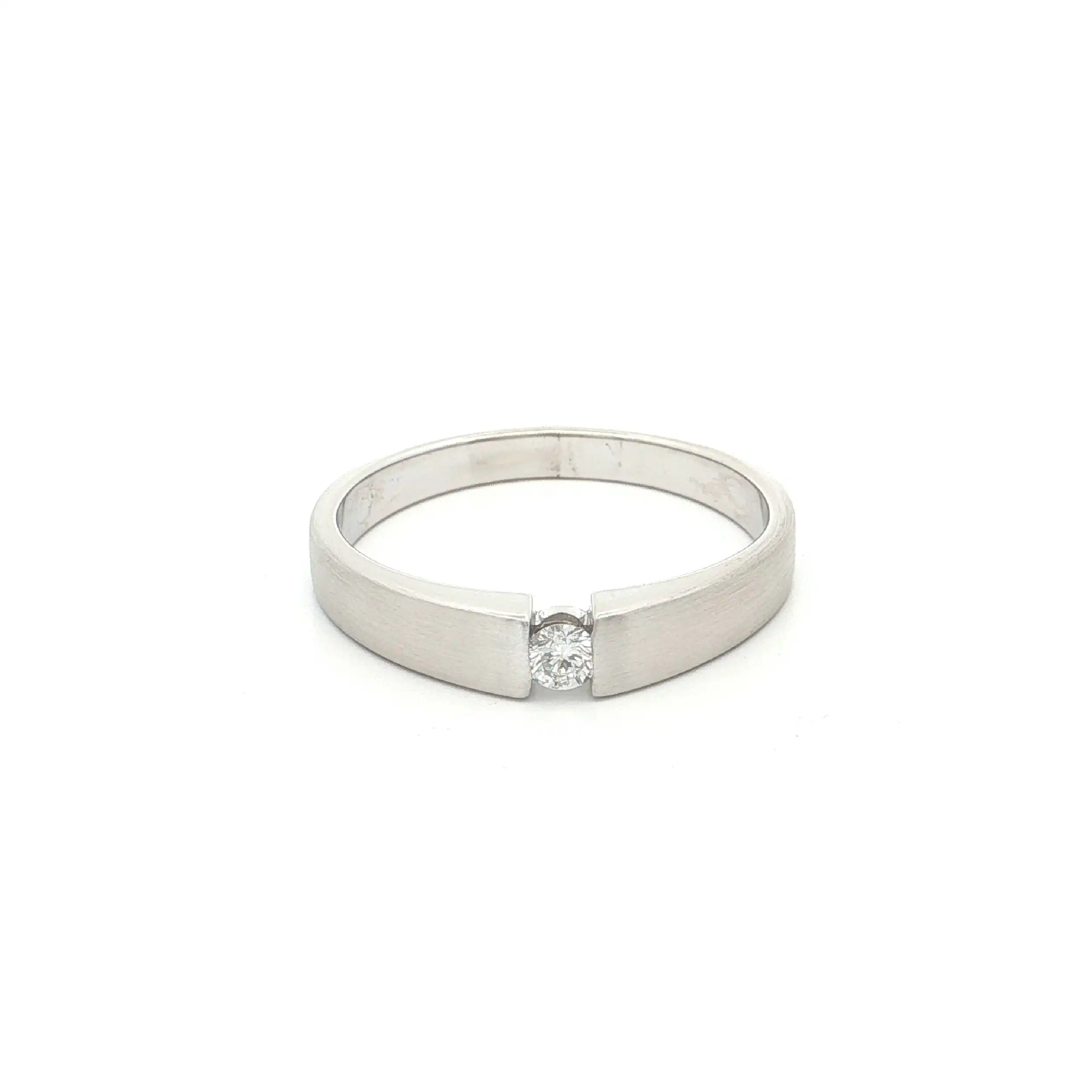 Ring Weißgold mattiert mit Brillant, graviert 0,08 ct W-LR