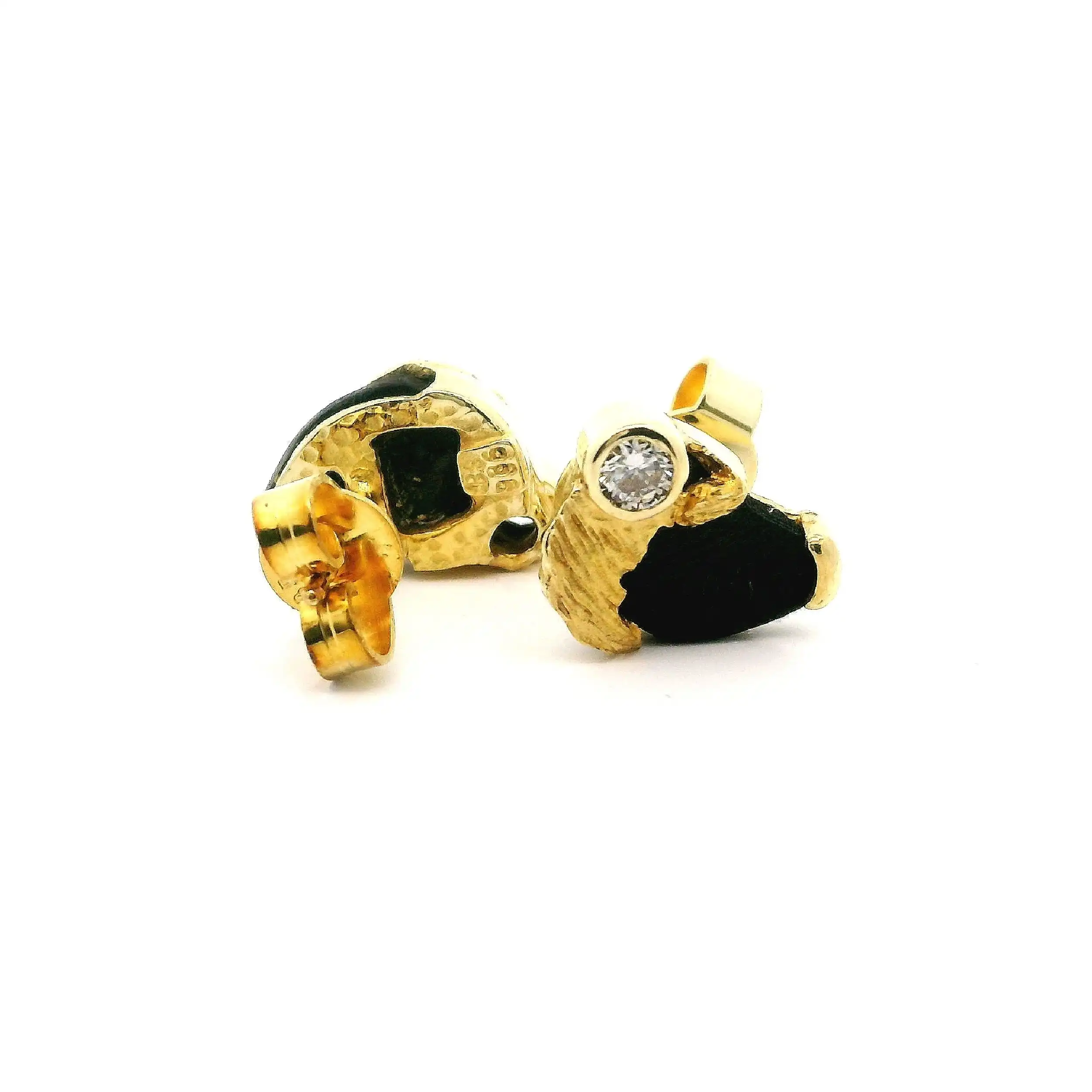 Paar Ohrringe Gelbgold mit Ebenholz und Brillanten