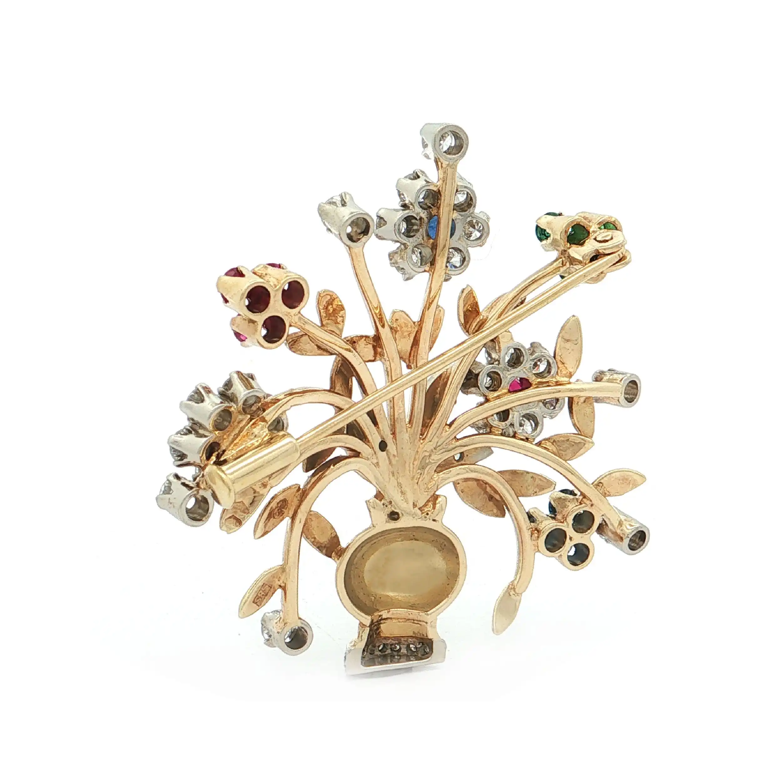Brosche Gelbgold mit Rubinen, Smaragden, Saphiren und Brillanten Brosche Gelbgold mit Rubinen, Smaragden, Saphiren und Brillanten
