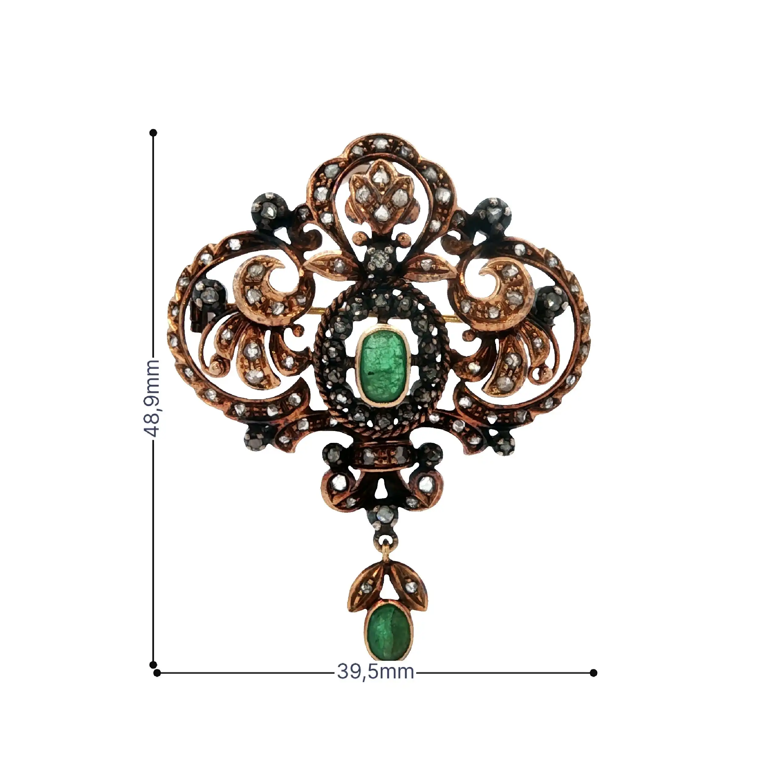 Brosche/Anhänger "Belle Époque" um 1900 mit Diamantrosen und Smaragden