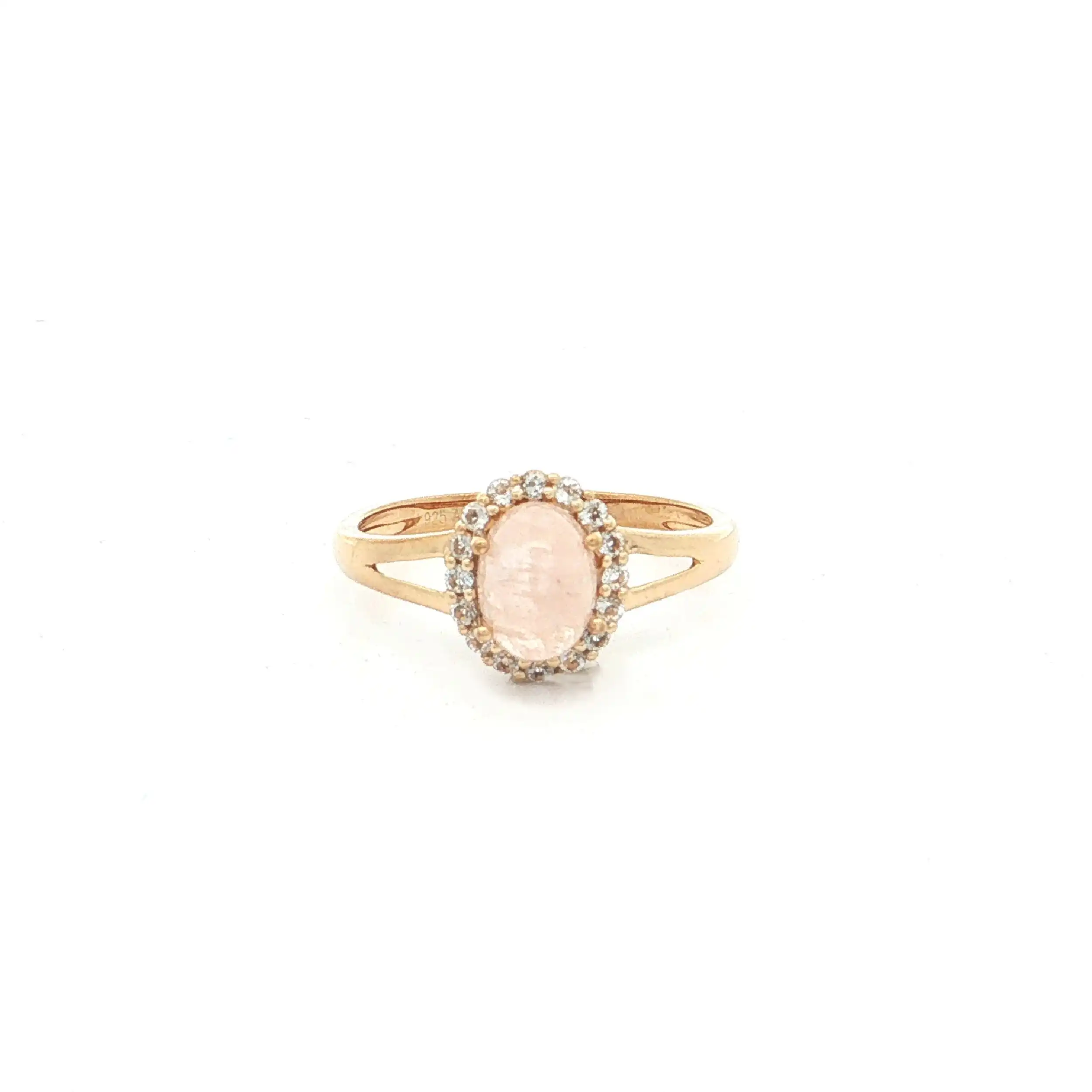 Ring Silber vergoldet mit Rosenquarz Cabochon und Zirkonia