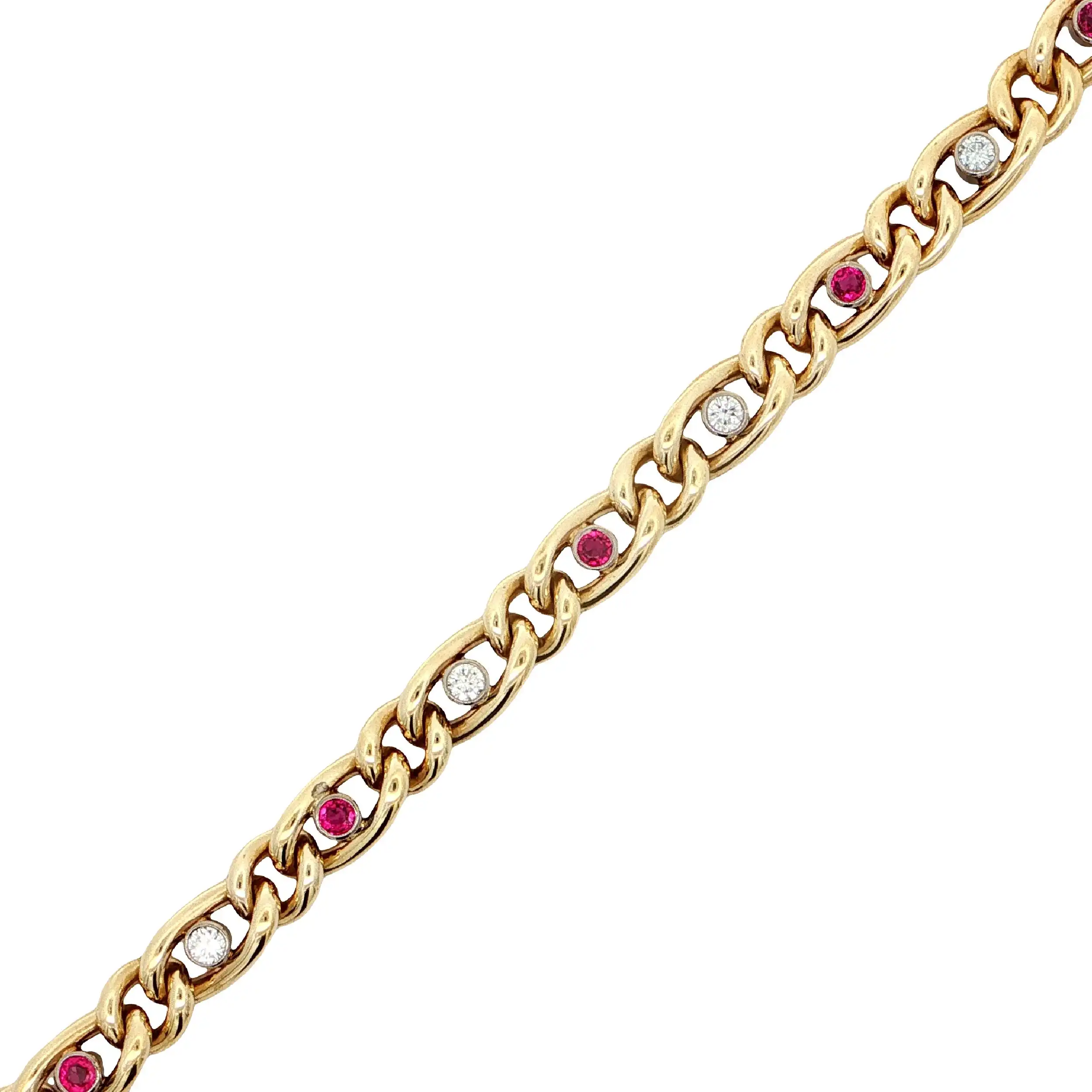 Figaroarmband Gelbgold mit Rubine & Brillanten Figaroarmband Gelbgold mit Rubine & Brillanten