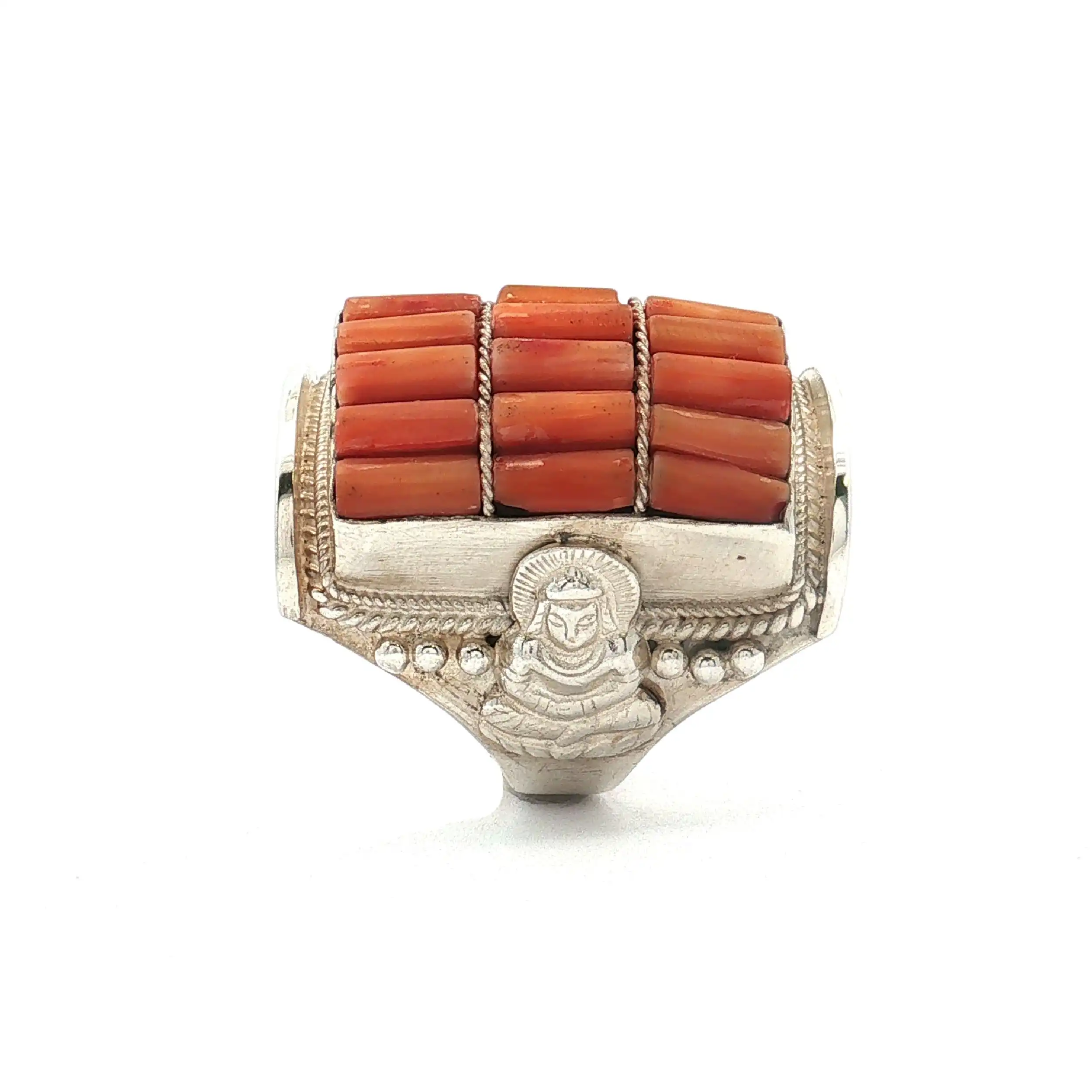 Tibetanischer Ring Silber mit Koralle