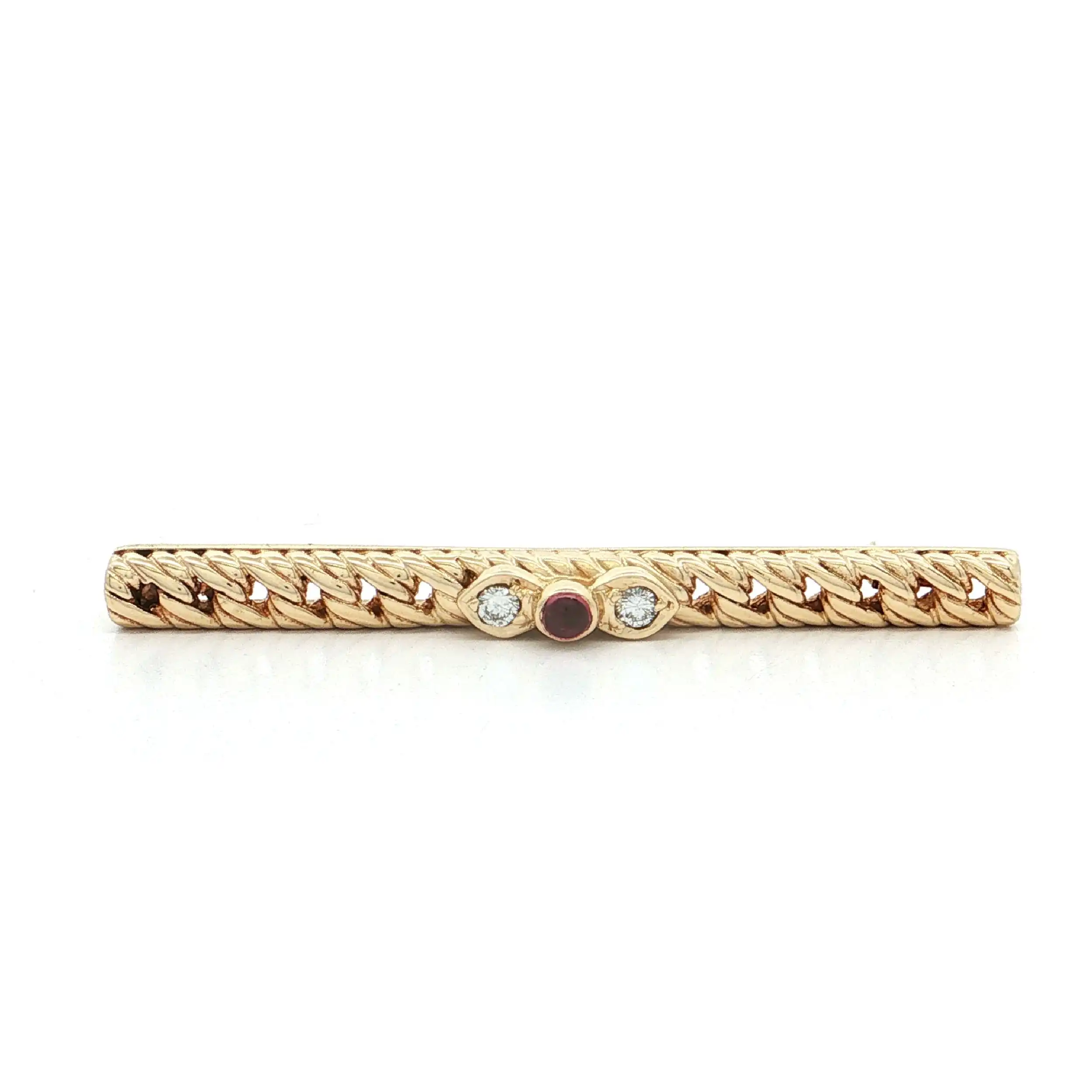 Brosche Gelbgold mit Rubin und Brillanten, graviert mit 0,12ct Brosche Gelbgold mit Rubin und Brillanten, graviert mit 0,12ct