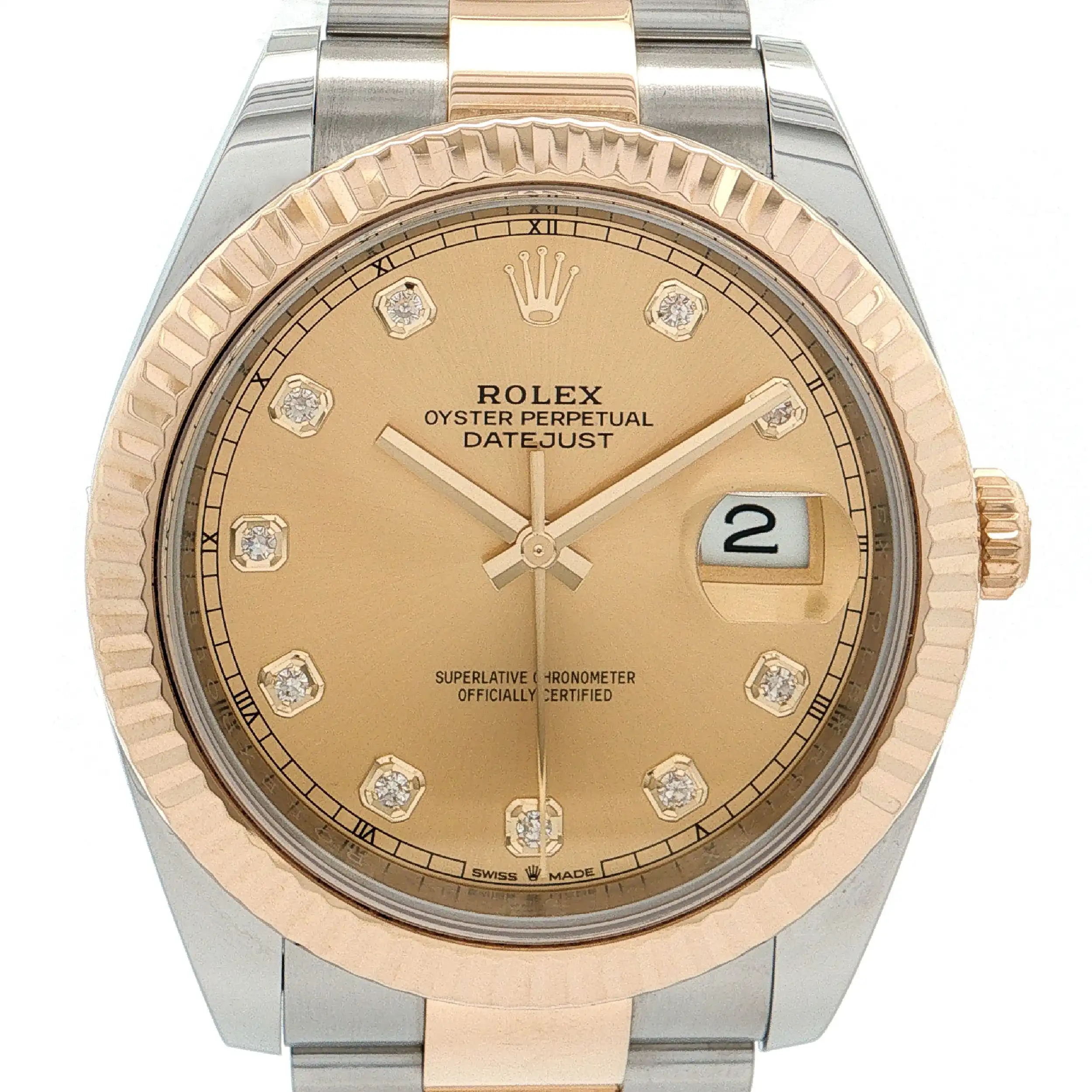 Herrenuhr Rolex Datejust 41 Stahl Gold mit Diamantblatt mit Box und Papieren Ref.126333