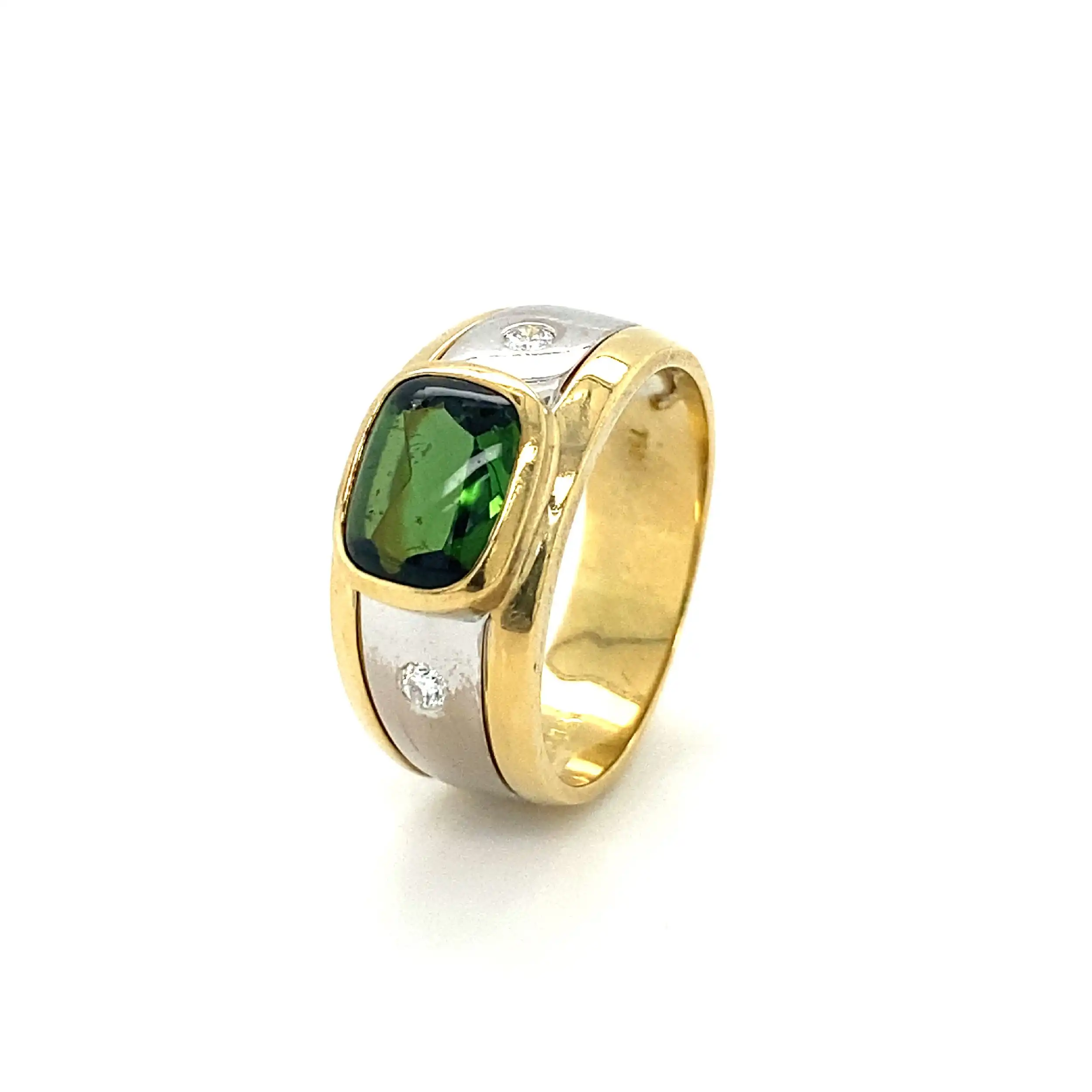 Ring Bicolor mit Brillanten und grünem Stein