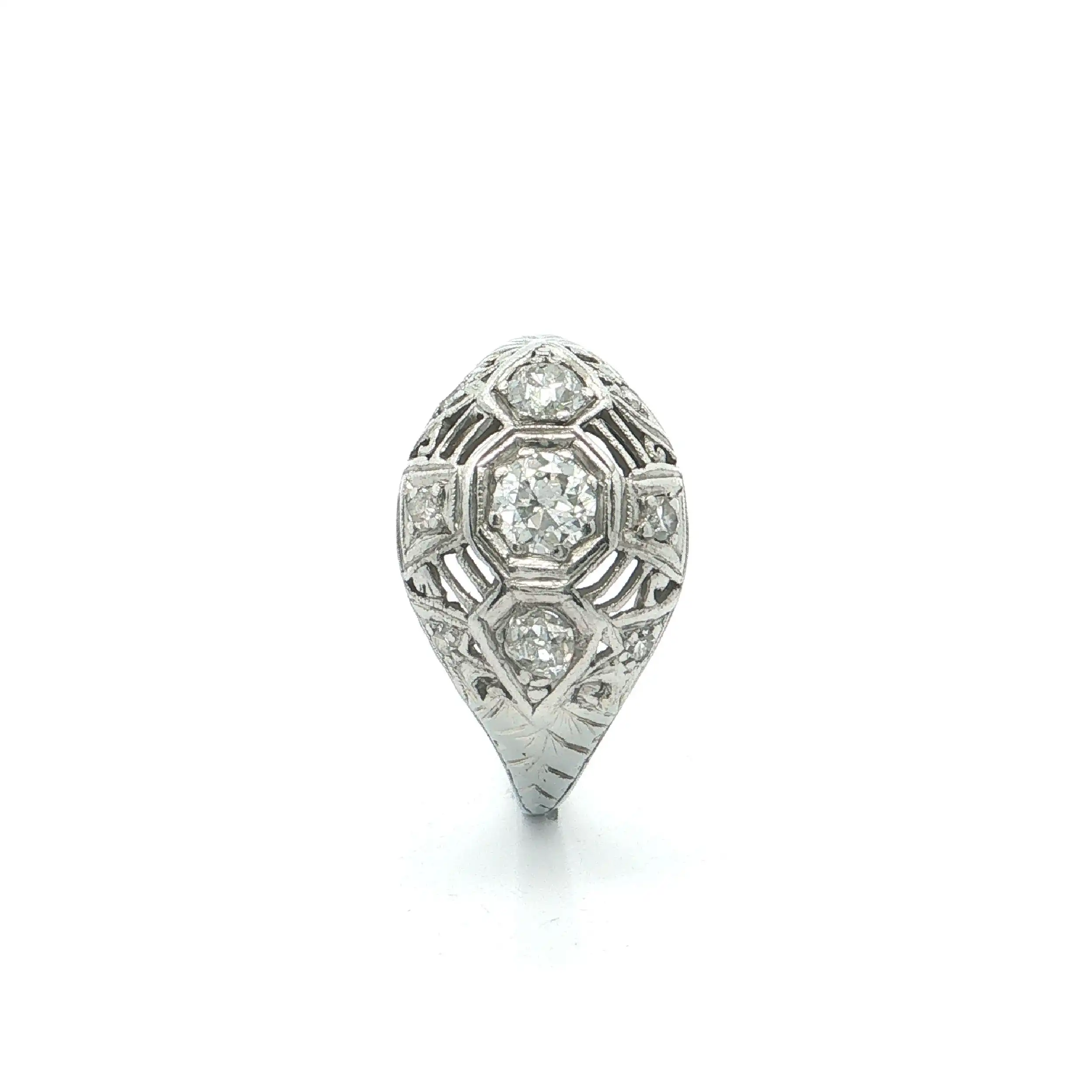 Ring Weißgold Artdéco mit Altschliffdiamanten