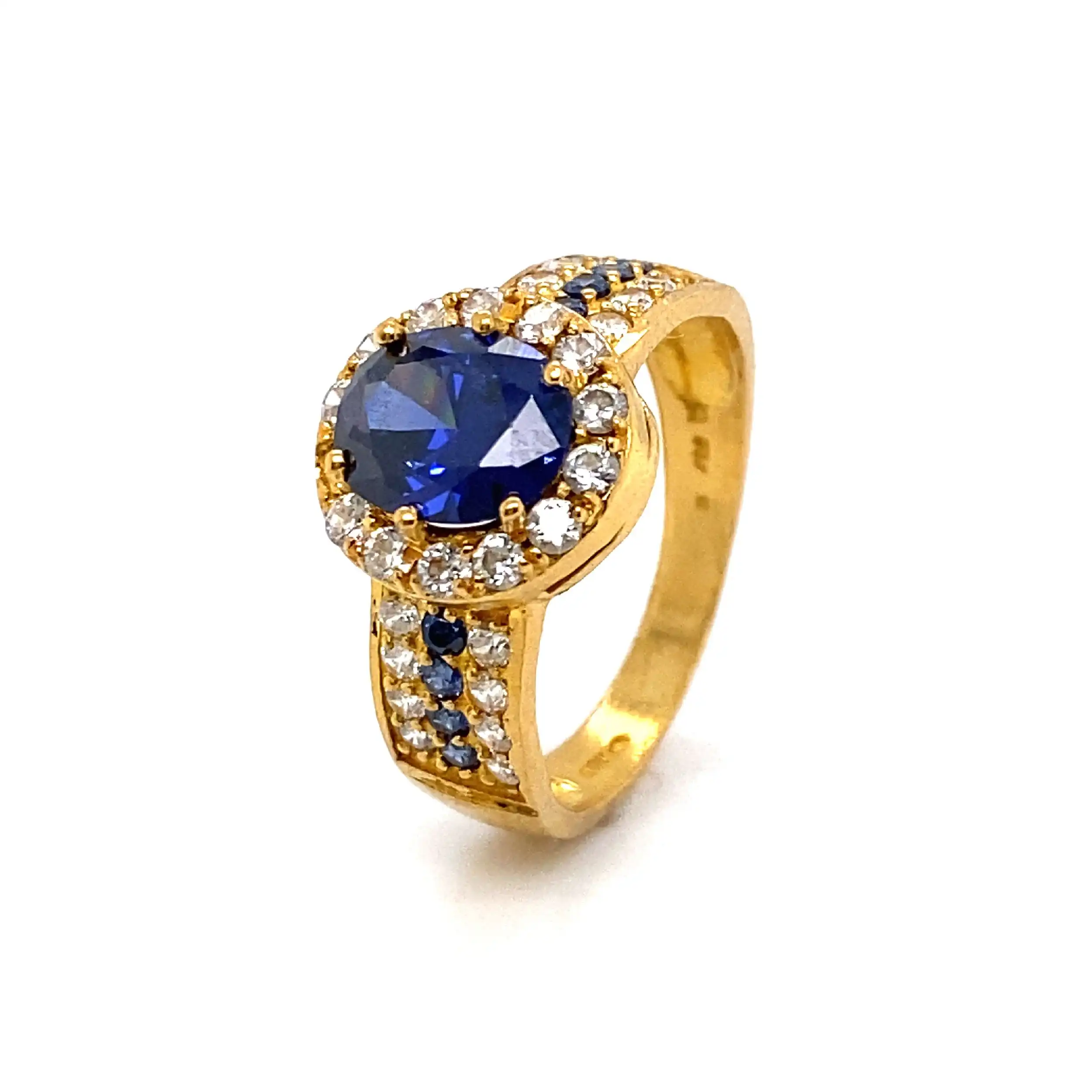 Ring Gelbgold mit blauem Farbstein und Zirkonia Ring Gelbgold mit blauem Farbstein und Zirkonia