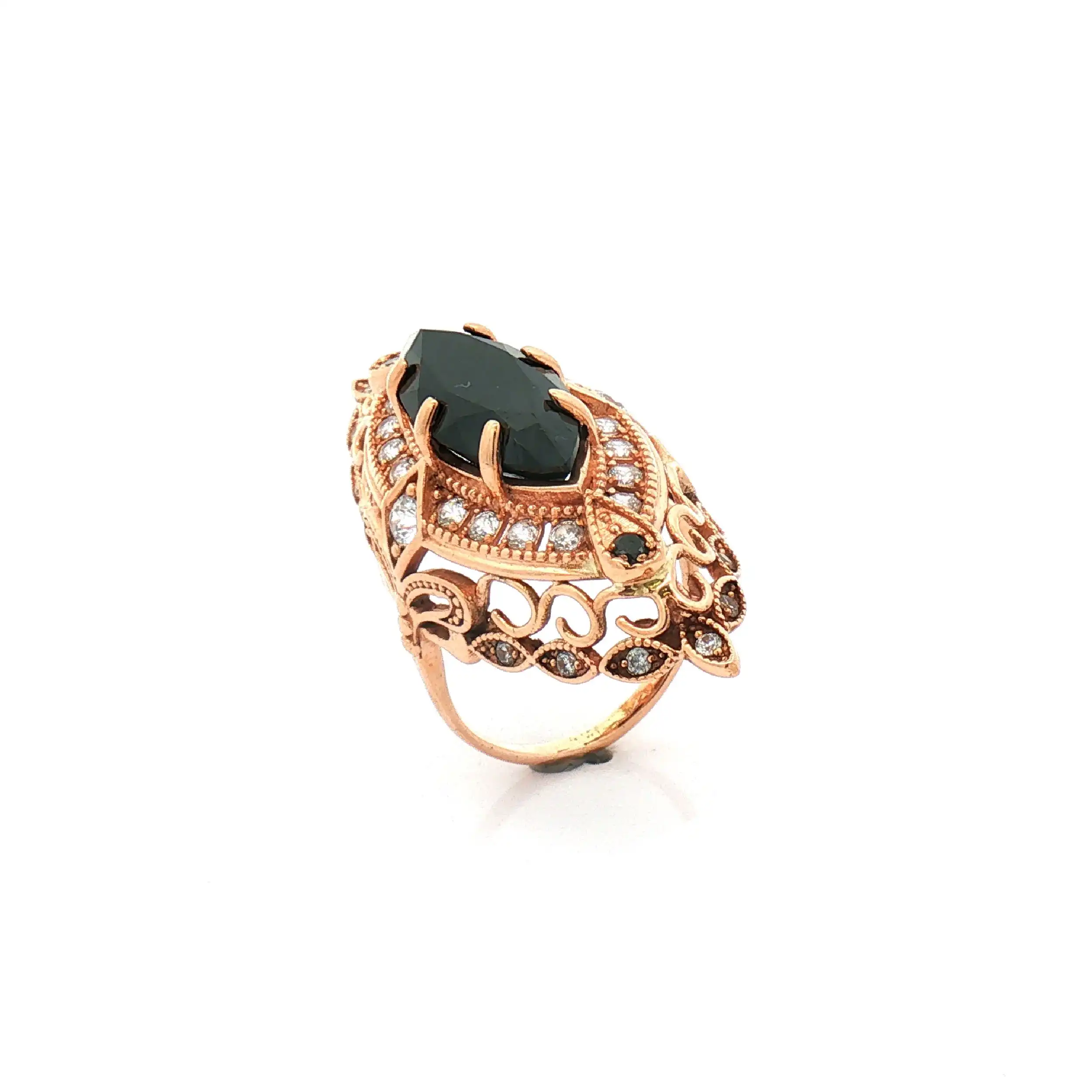 Ring Rotgold mit dunkelroten Farbstein und Zirkonia