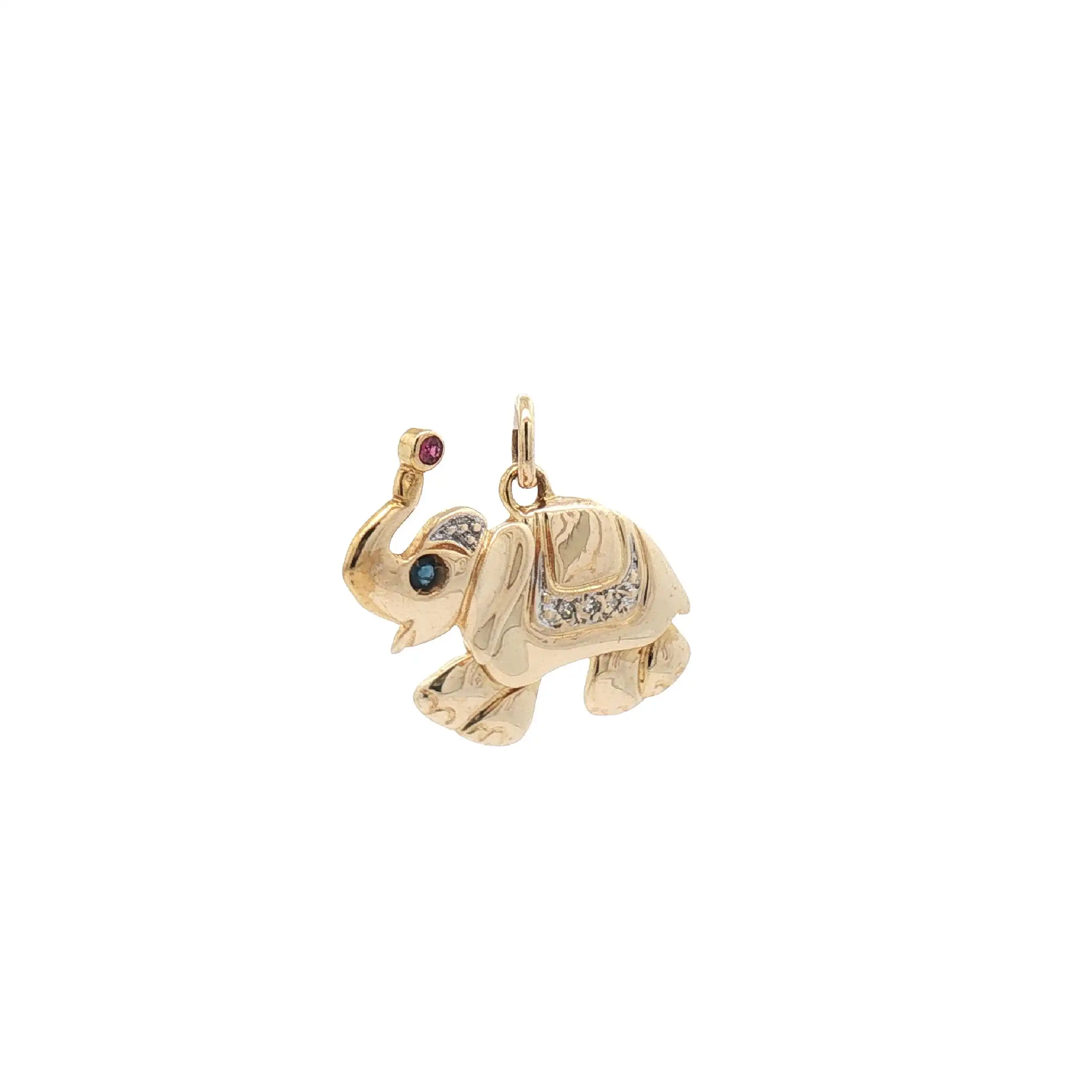 Anhänger Gelbgold Elefant mit Farbsteinen und Zirkonia Anhänger Gelbgold Elefant mit Farbsteinen und Zirkonia