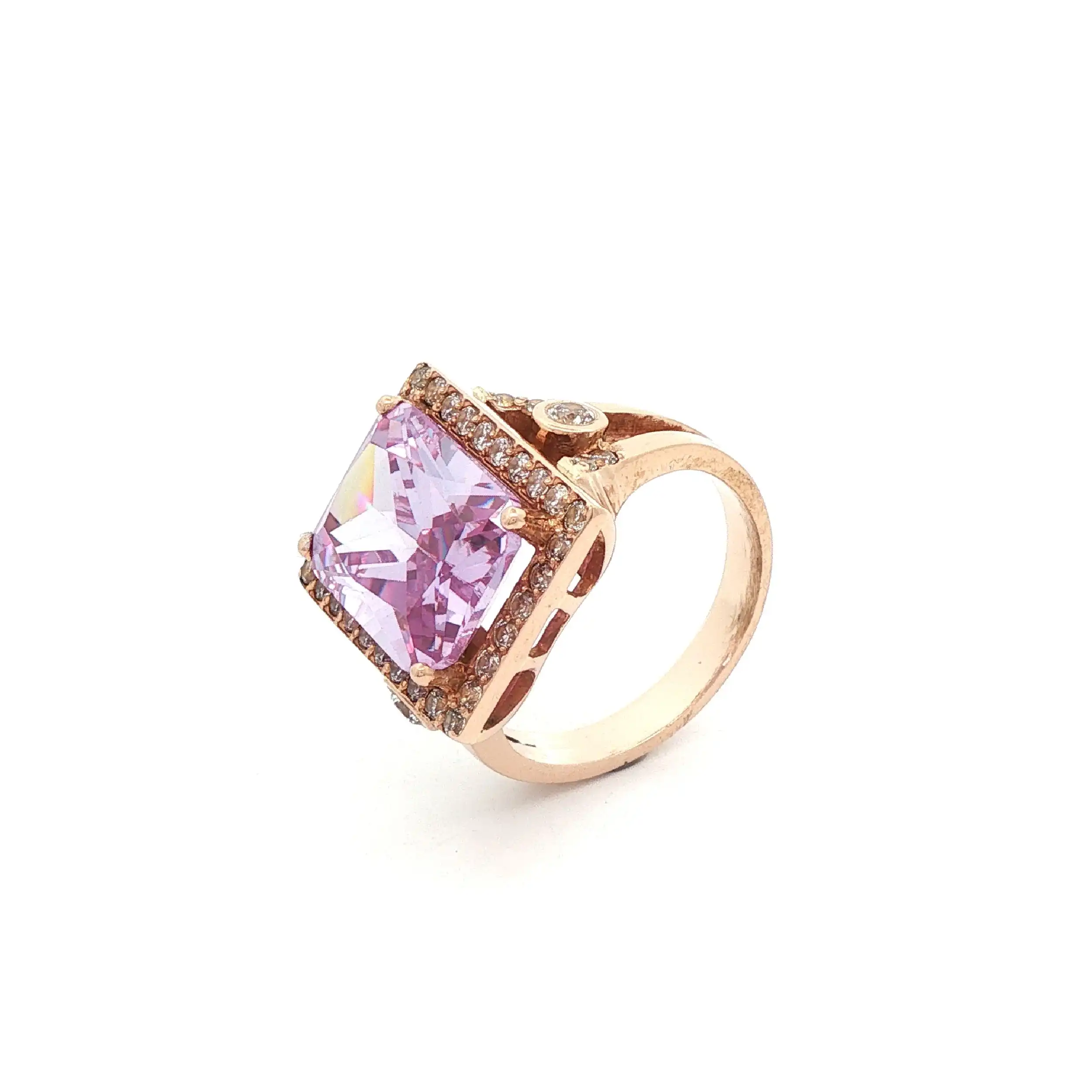 Ring Rotgold mit helllila Farbstein und Zirkonia