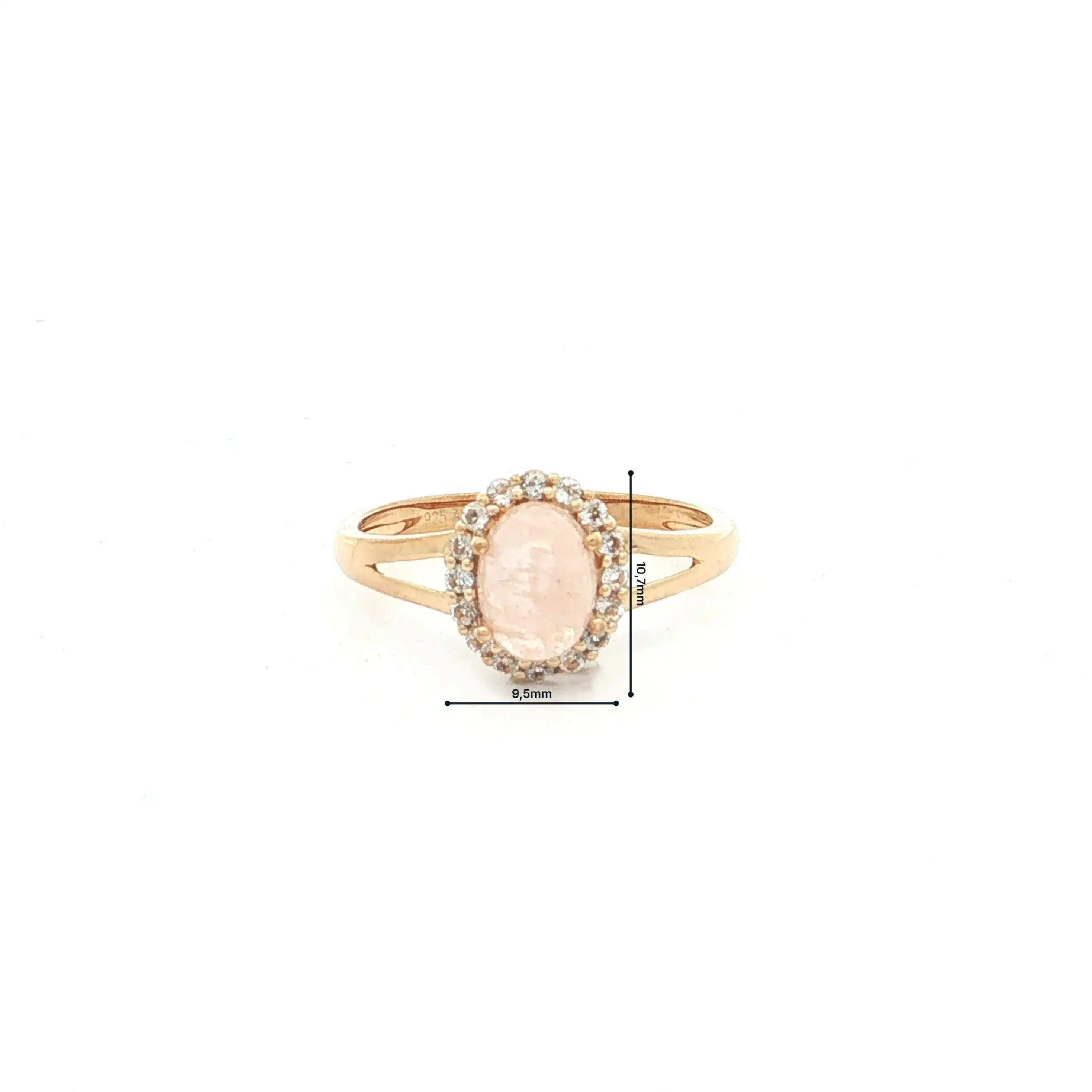 Ring Silber vergoldet mit Rosenquarz Cabochon und Zirkonia