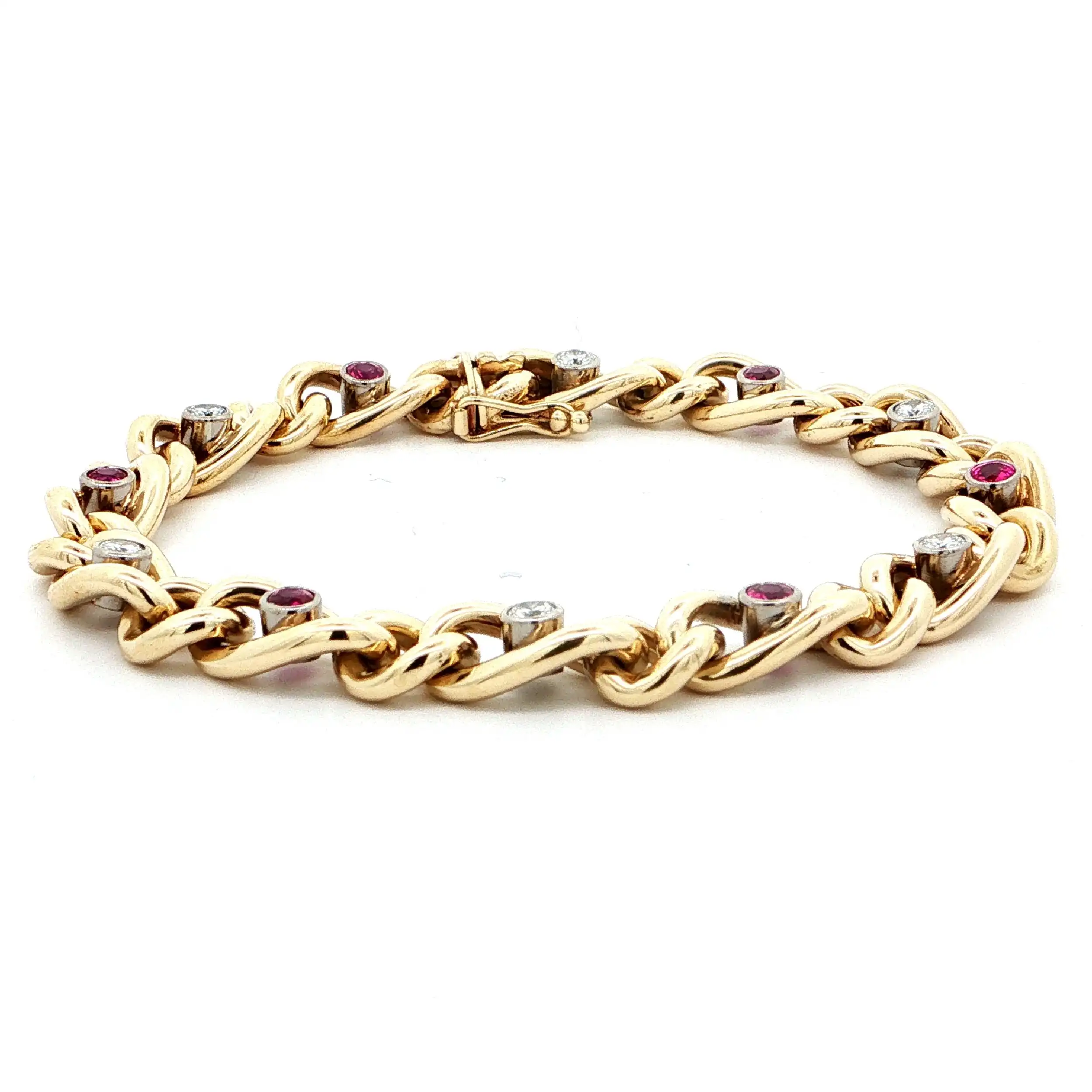Figaroarmband Gelbgold mit Rubine & Brillanten
