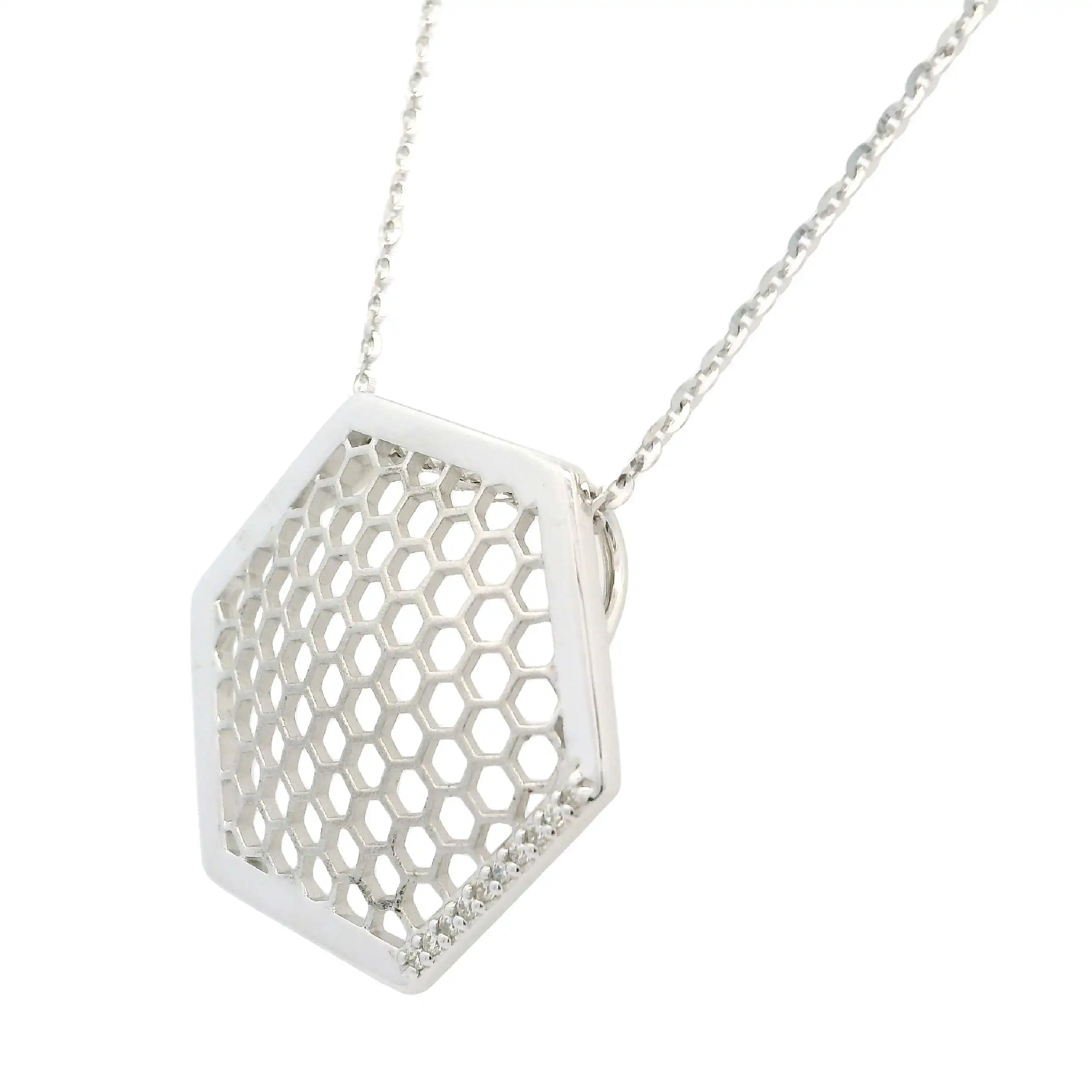 Collier Silber mit Hexagonalem Anhänger & Zirkonia Collier Silber mit Hexagonalem Anhänger & Zirkonia