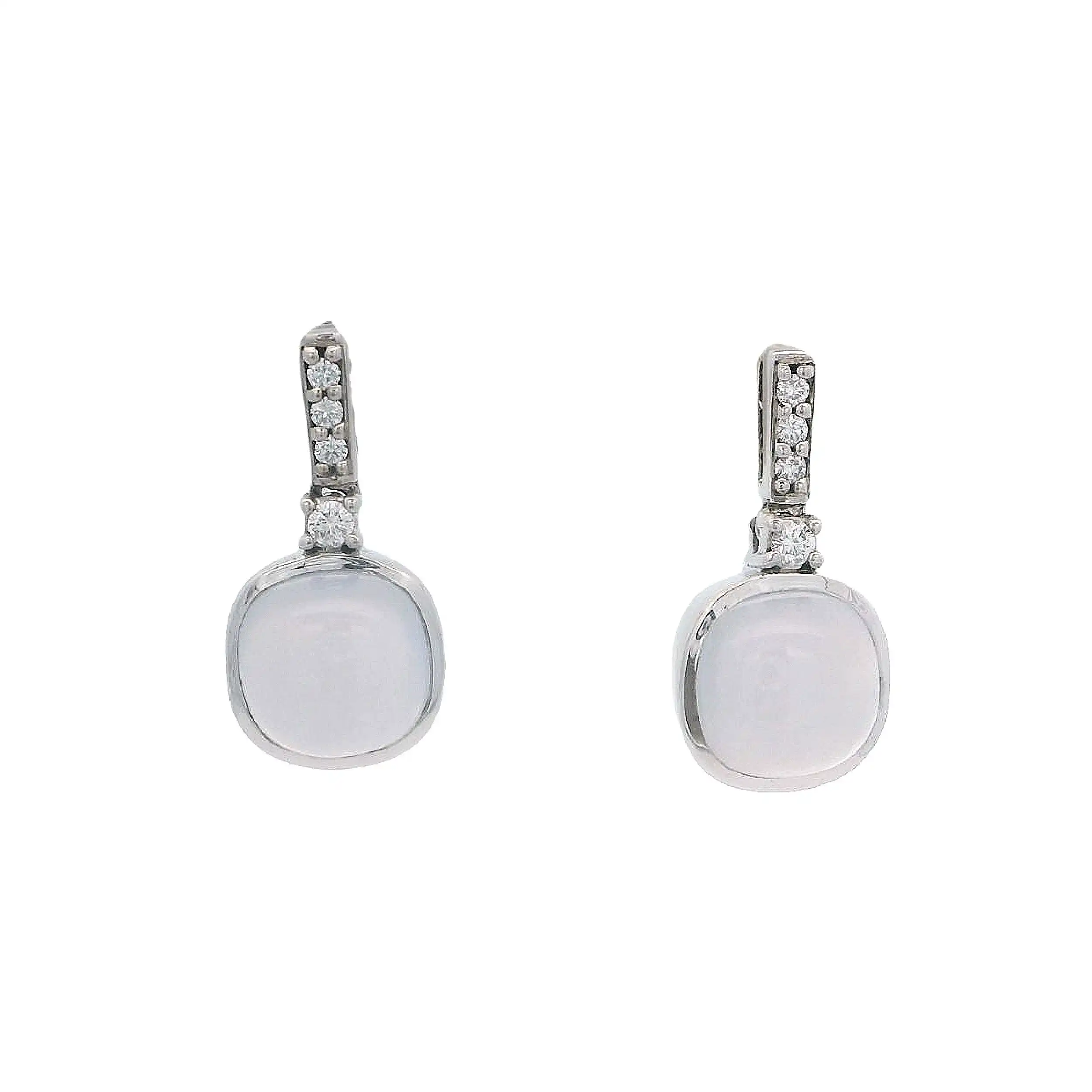 Ohrstecker mit Chalcedon Cabochon hellblau und Brillanten