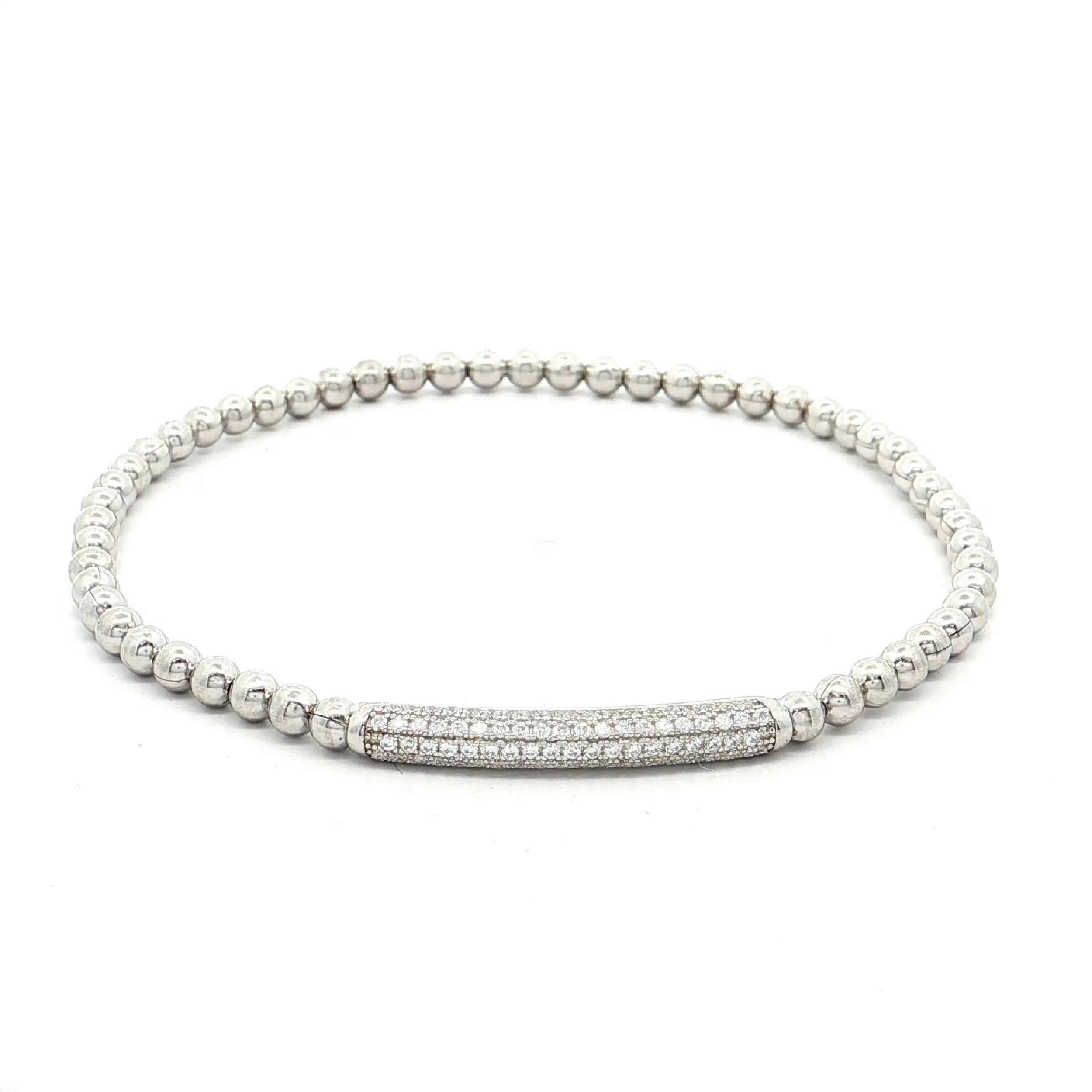 Kügelchenarmband Silber elastisch "Stäbchen" mit Zirkonia