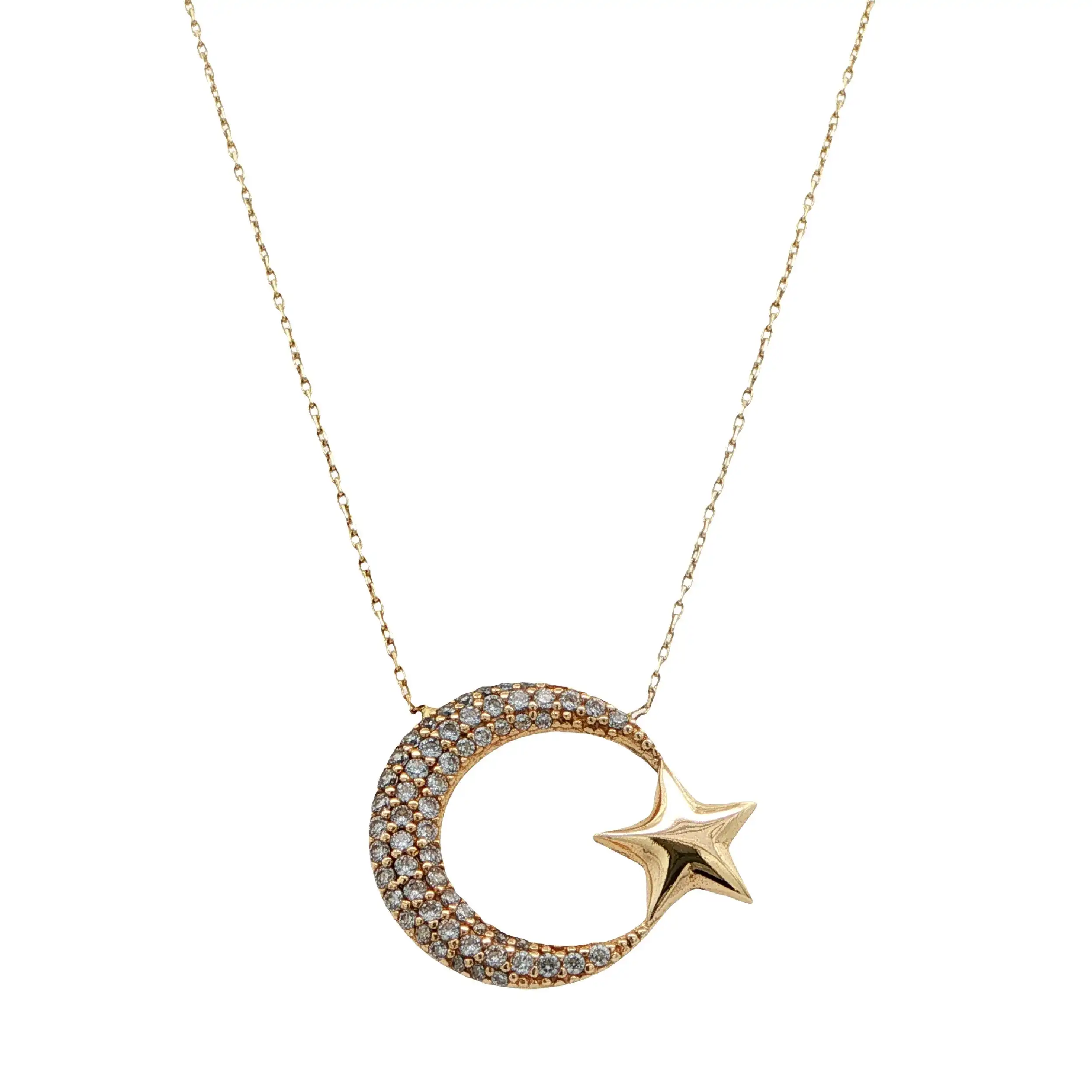 Ankercollier Gelbgold Mond, Stern mit Zirkonia