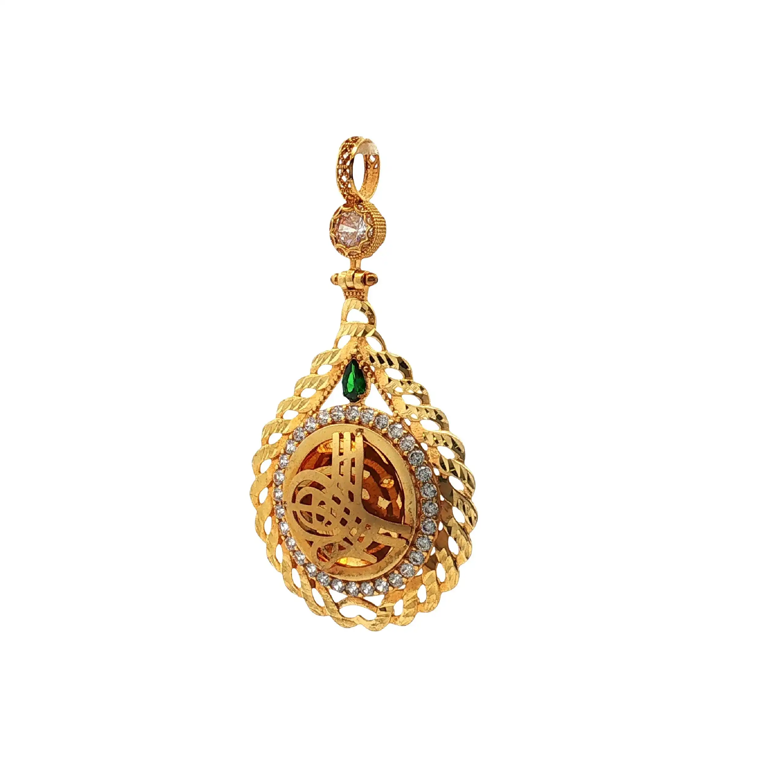 Anhänger Gelbgold Tugra mit grünem Stein und Zirkonia Anhänger Gelbgold Tugra mit grünem Stein und Zirkonia