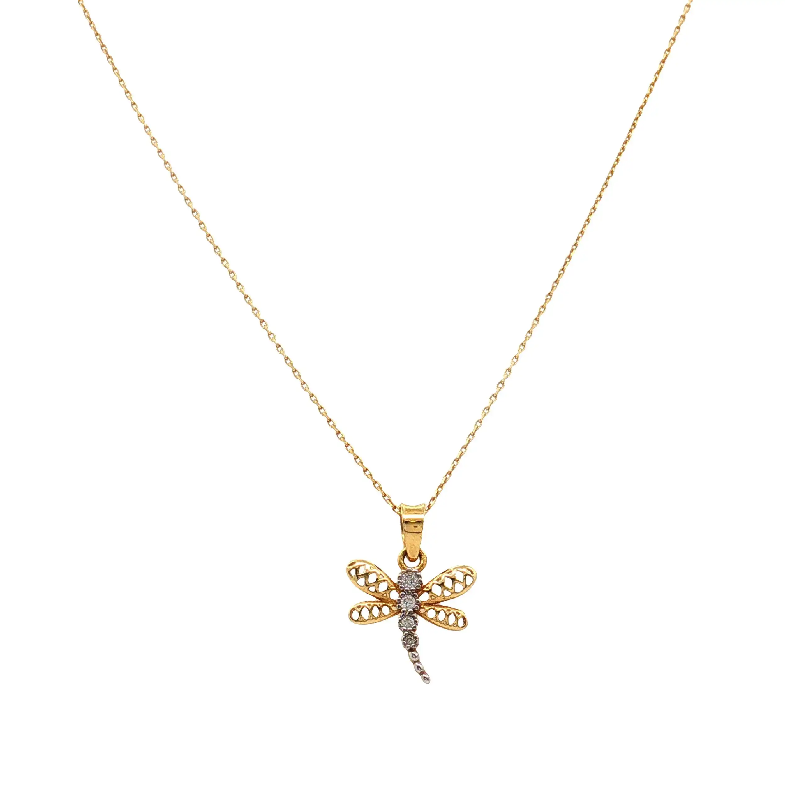 Kette mit Anhänger Gelbgold Libelle Zirkoniabesatz Kette mit Anhänger Gelbgold Libelle Zirkoniabesatz