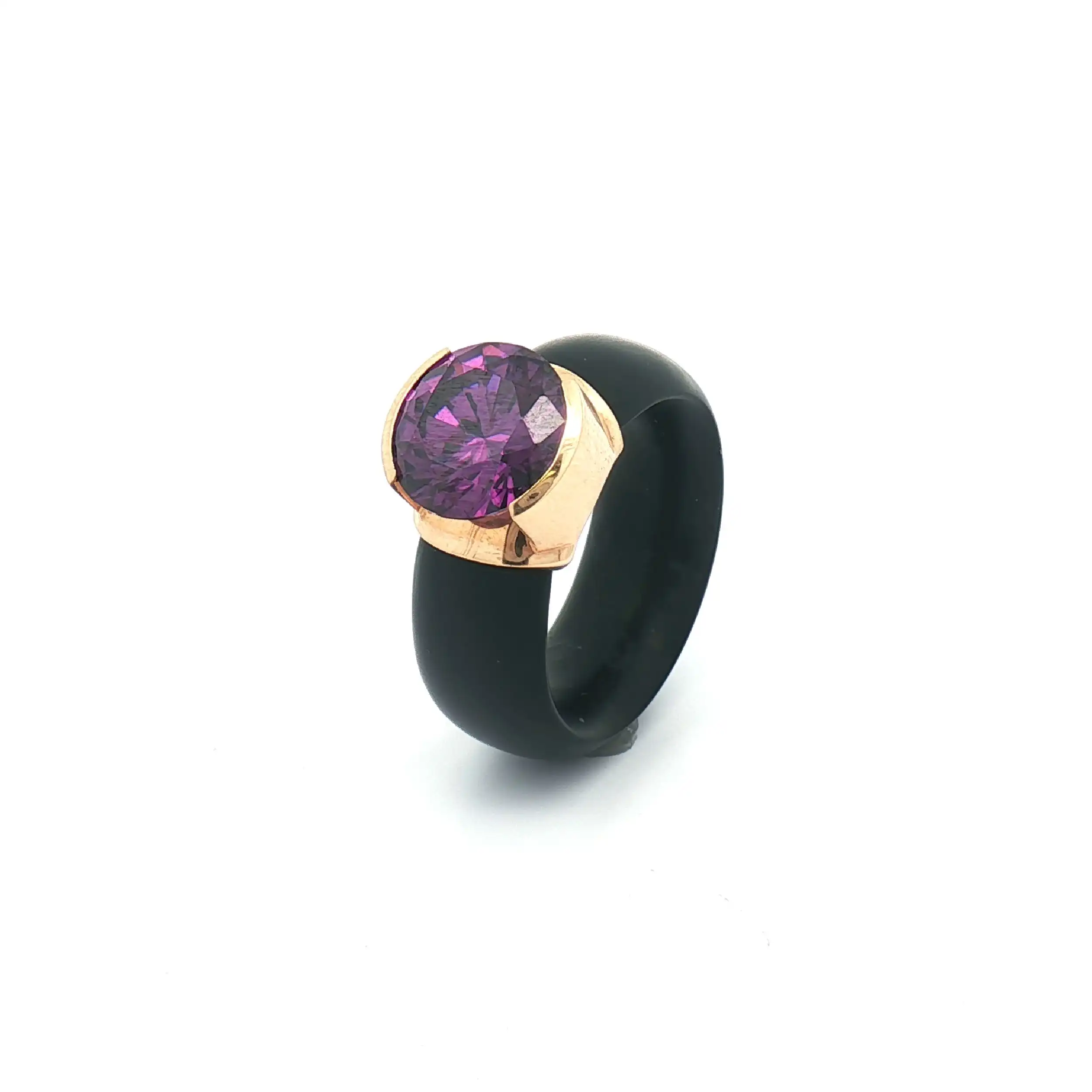 Ring Gelbgold/Kautschuk Bunz mit Amethyst Ring Gelbgold/Kautschuk Bunz mit Amethyst
