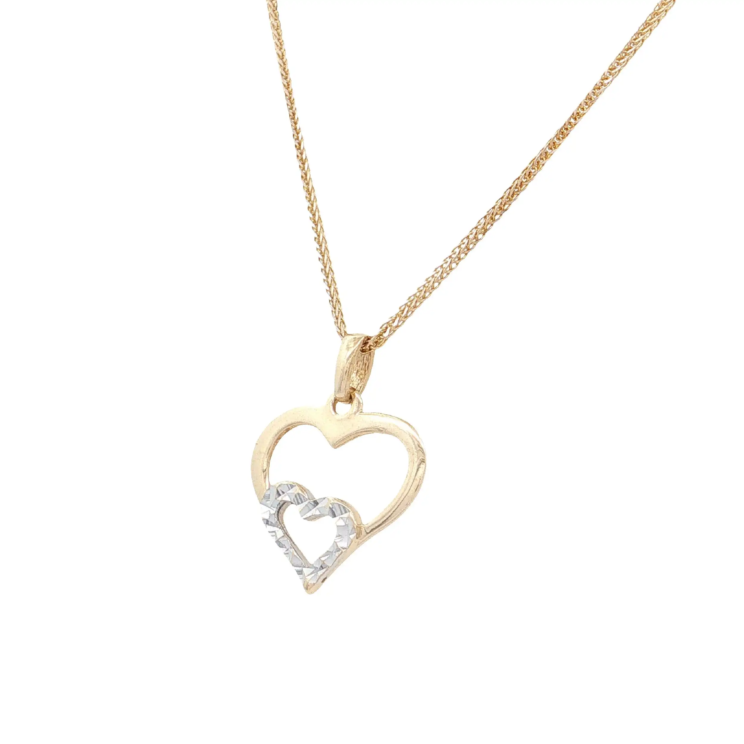 Kette Gelbgold mit Herzanhänger Bicolor