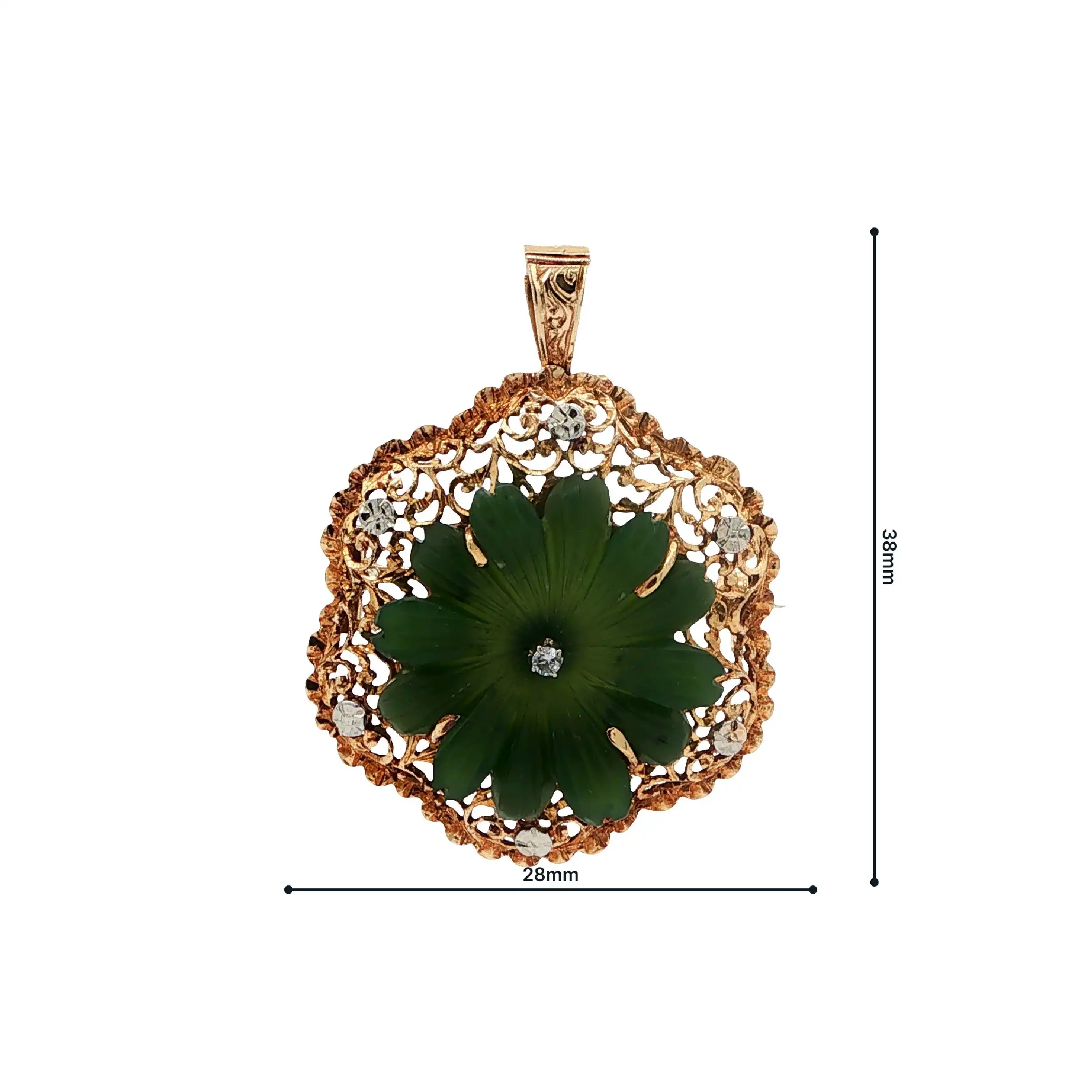 Brosche / Anhänger Bicolor mit Jade Blüte & Diamant Brosche / Anhänger Bicolor mit Jade Blüte & Diamant