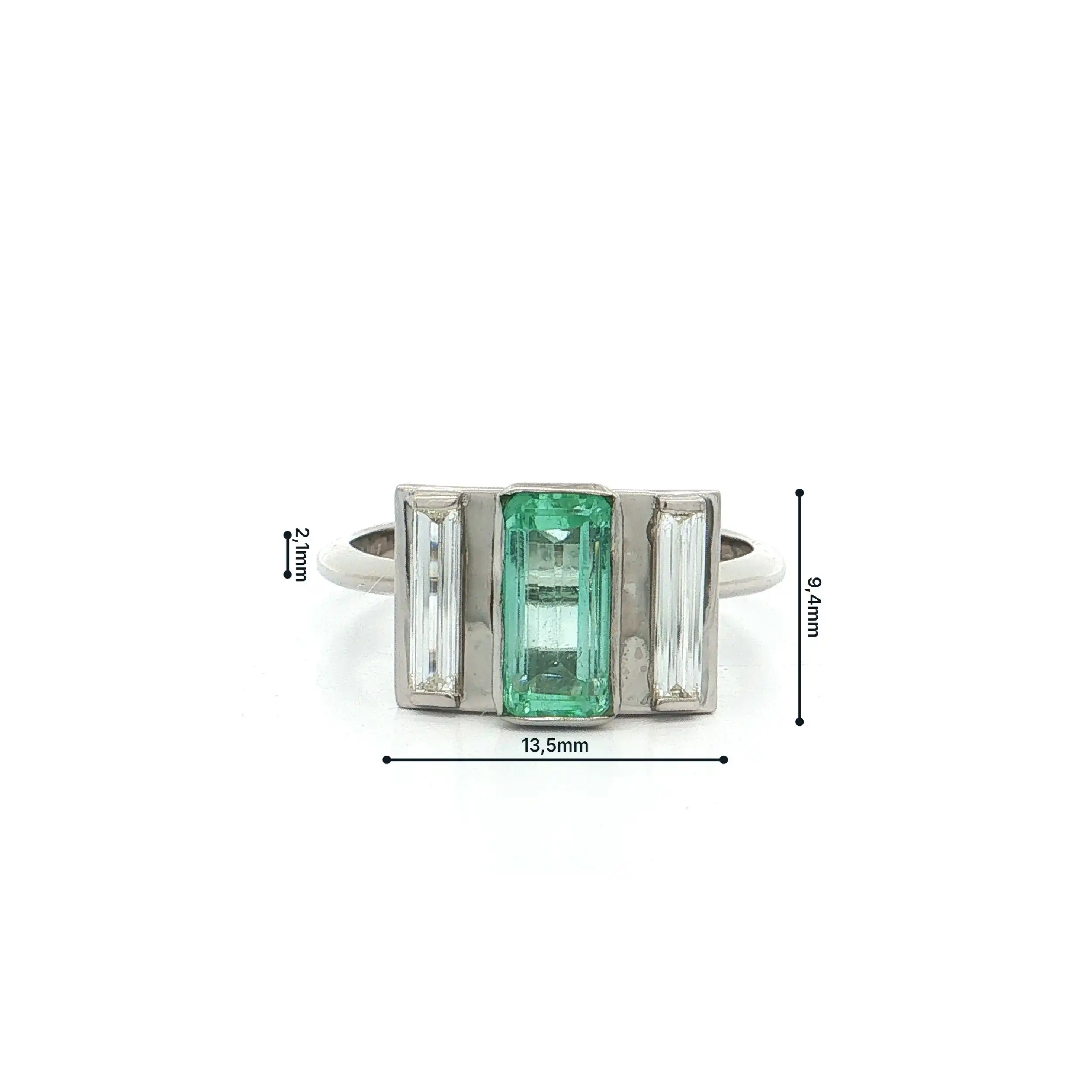 Ring Weißgold mit Smaragd und Baguette Diamanten