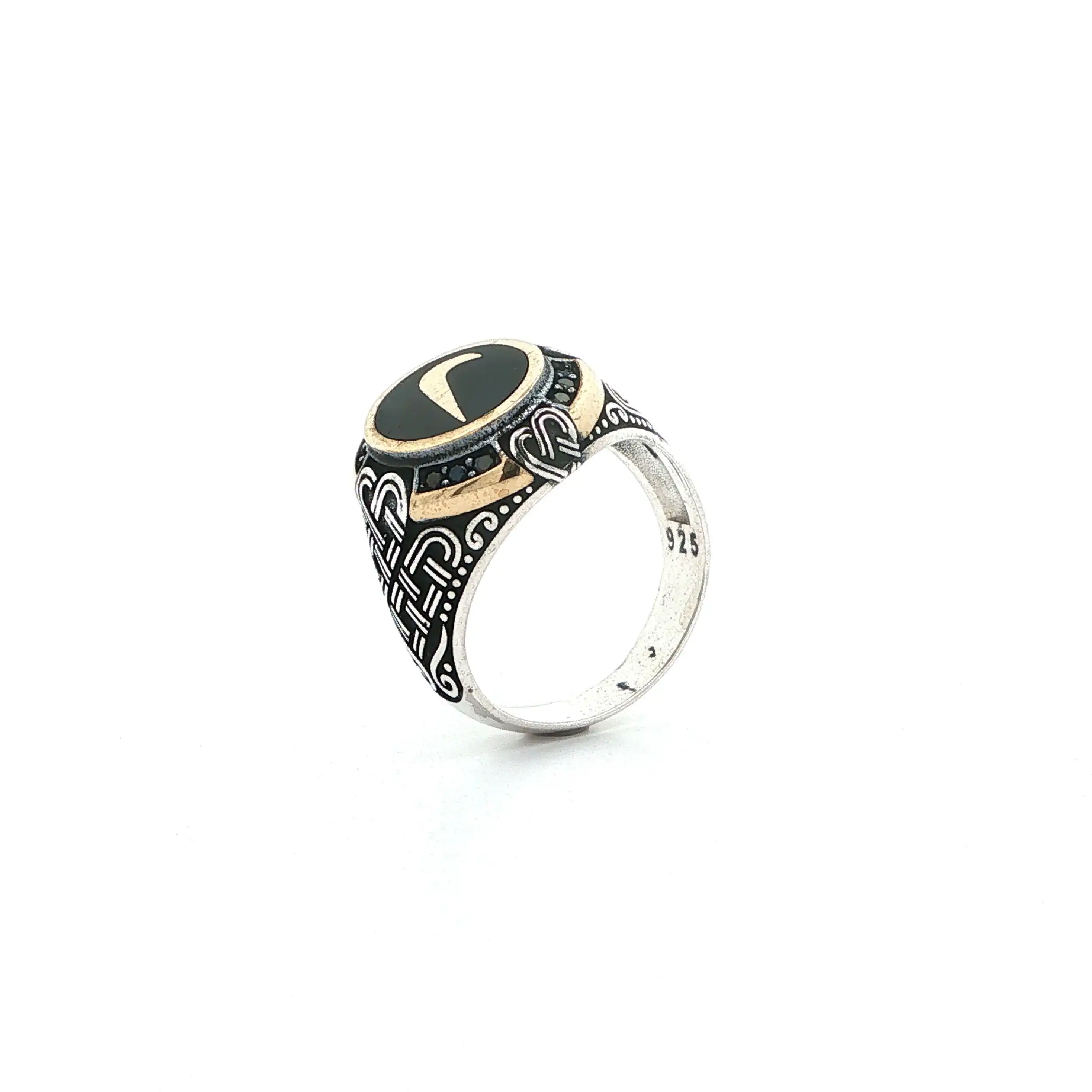 Silberring mit schwarzen Farbsteinen & Nike Emblem