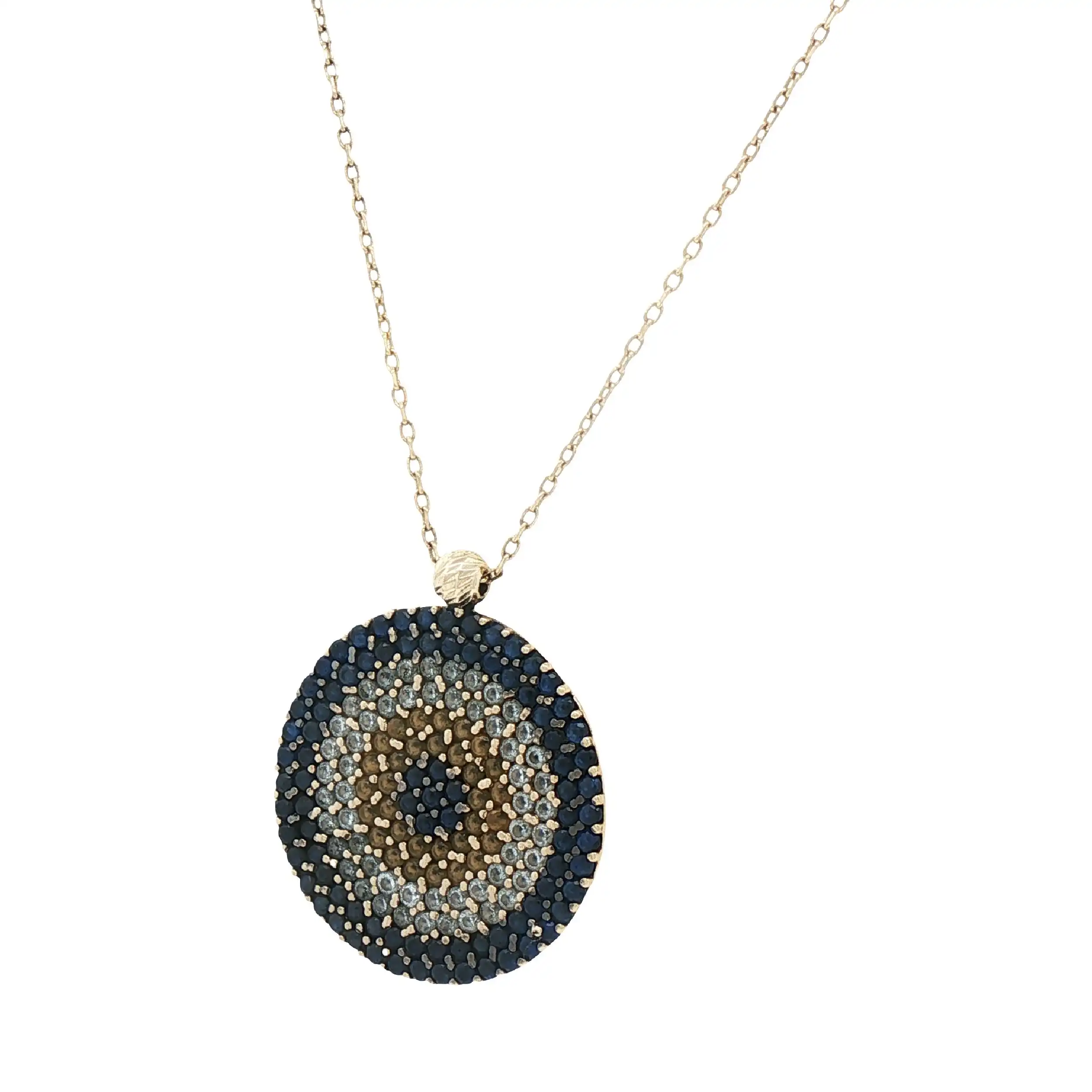 Ankerkette Gelbgold mit Anhänger blauen und weißen Steinen