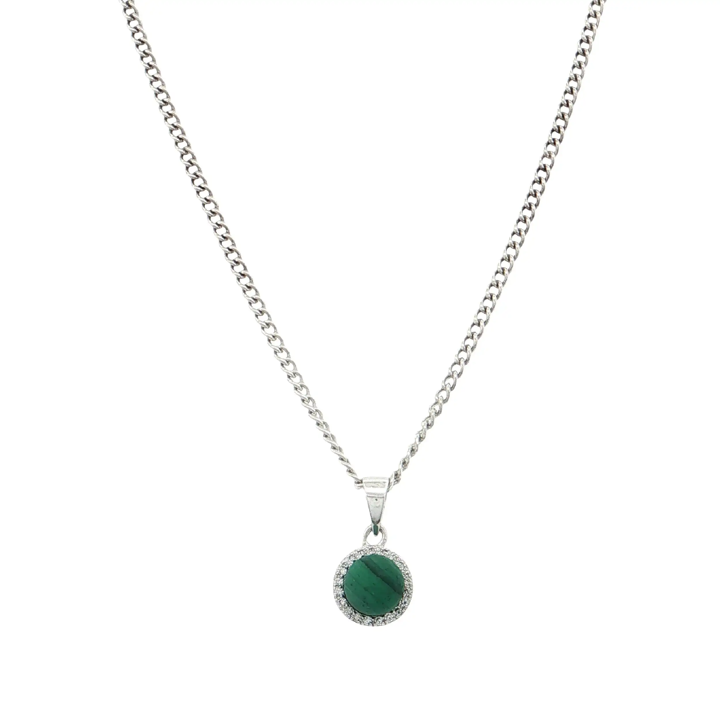 Kette Silber mit Anhänger mit Malachit und Zirkonia Kette Silber mit Anhänger mit Malachit und Zirkonia