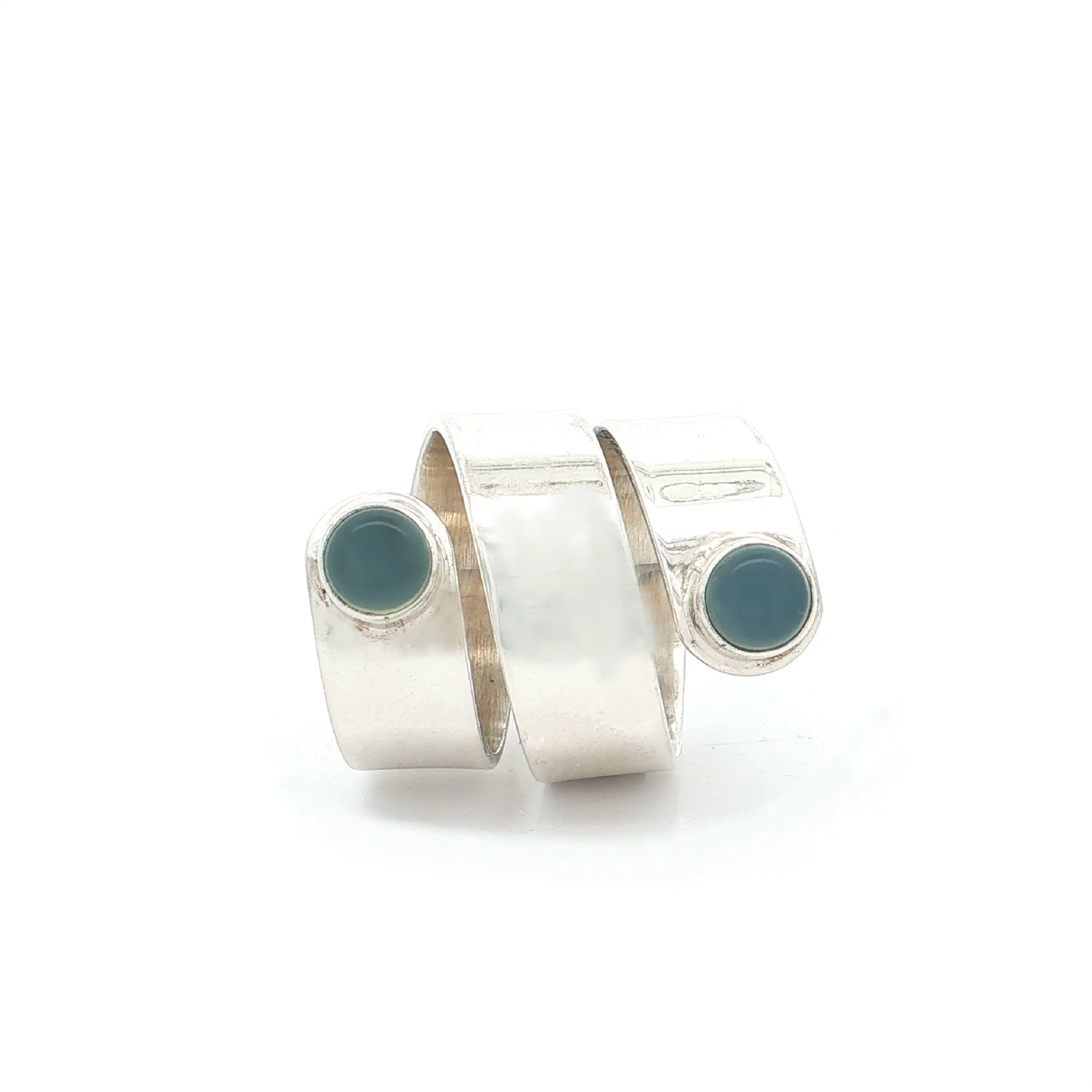 Wickelring Silber mit blauem Chalcedon
