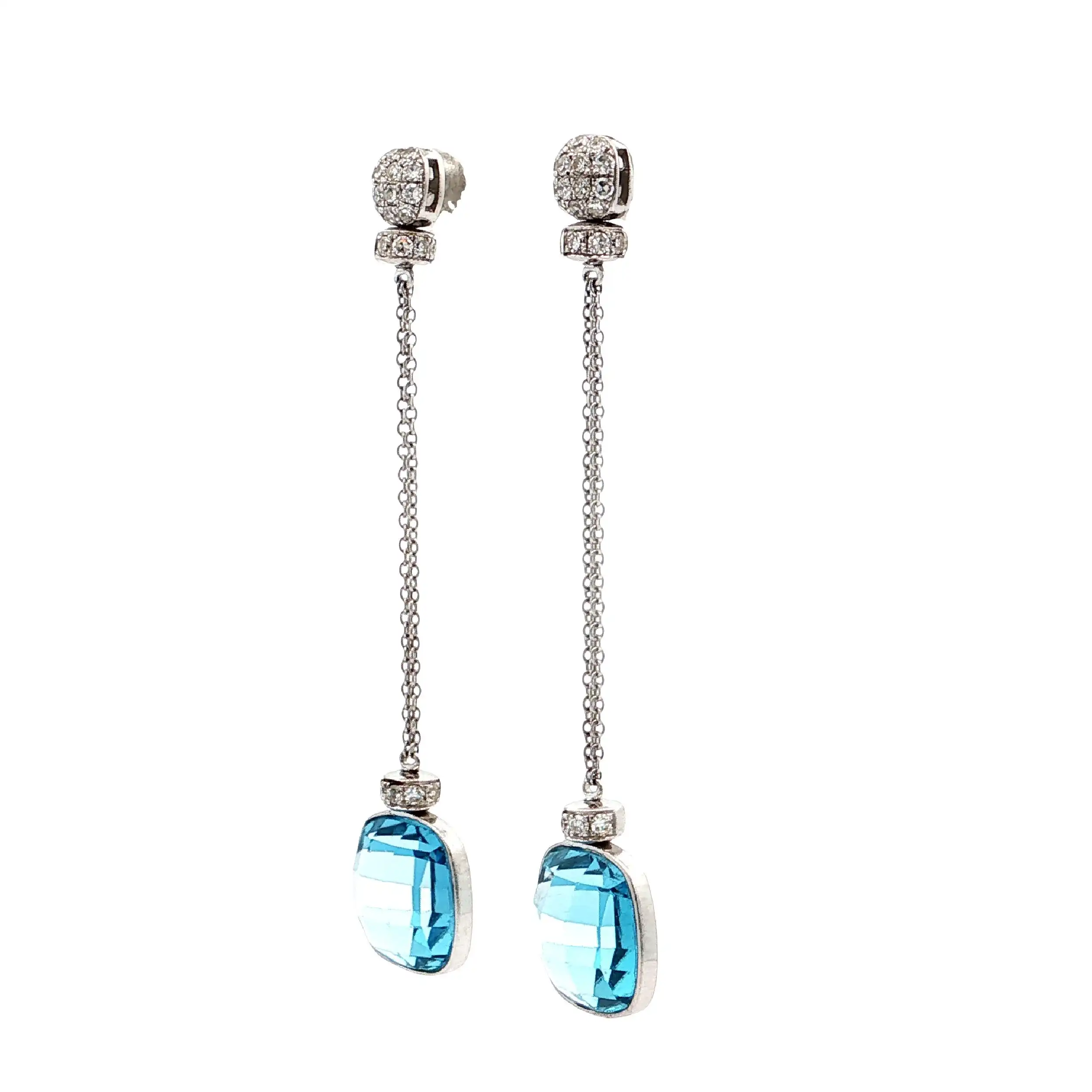 Ohrstecker Weißgold mit Topas (behandelt) 11,91ct. & Brillanten, graviert mit 0,49ct. TW/SI