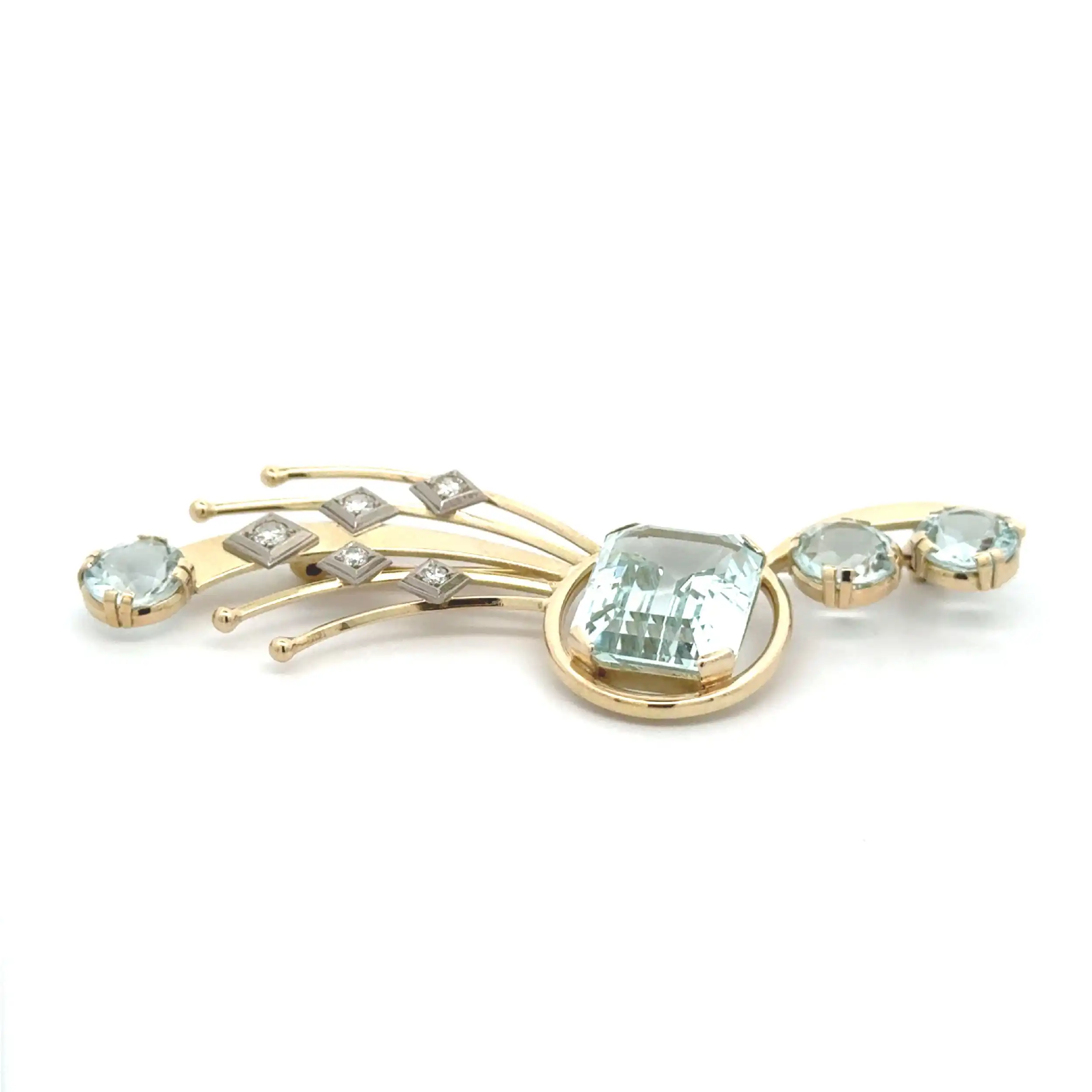 Brosche Gelbgold mit Brillanten & Aquamarin