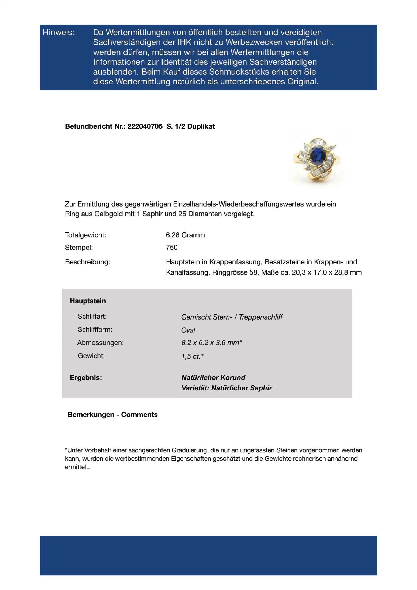 Ring mit Saphir und Diamanten Navette-, Trapez- und Baguetteschliff, mit Expertise von EPL