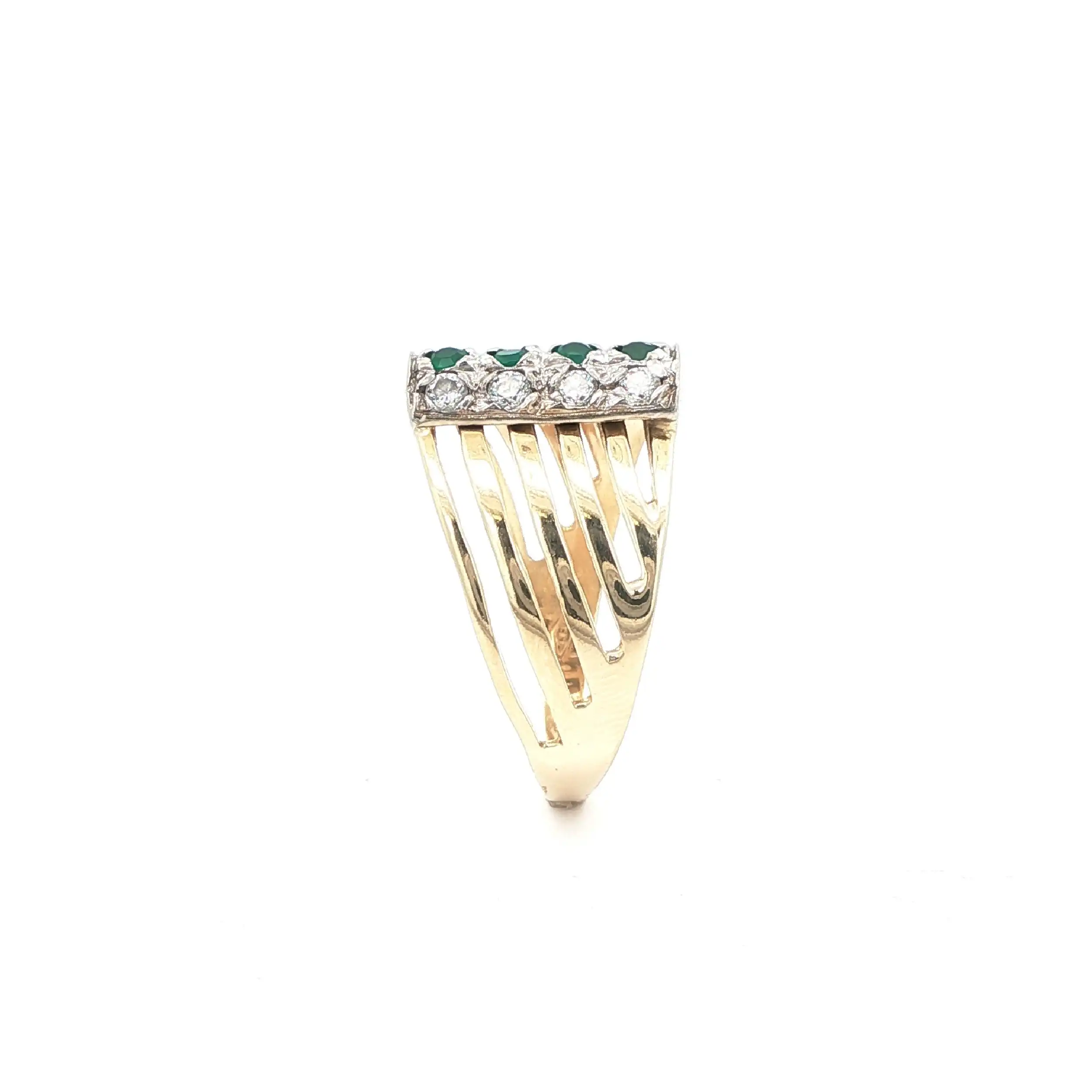 Ring Bicolor mit Zirkonia und grünen Farbsteinen