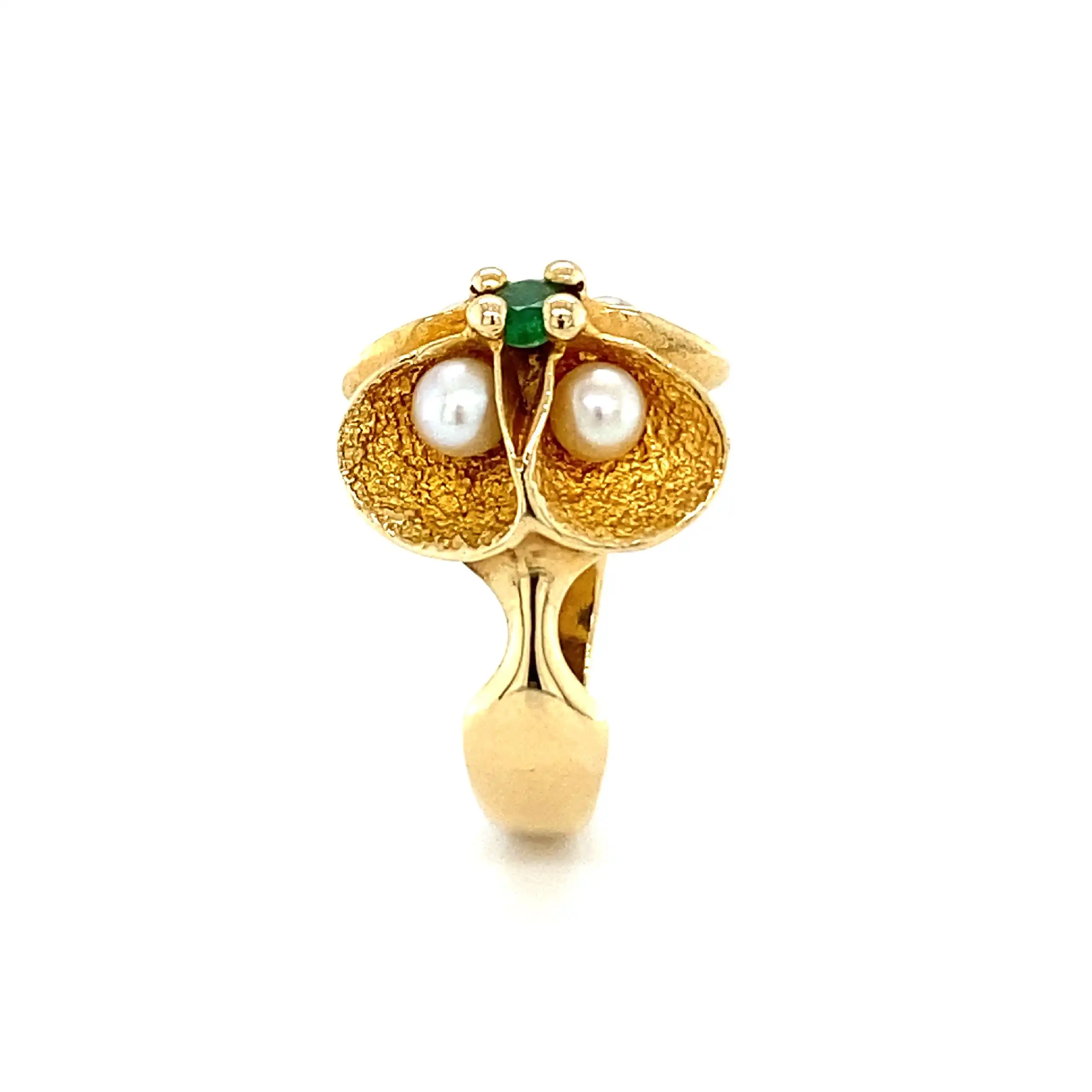 Ring Gelbgold mit Perlen & grünem Farbstein