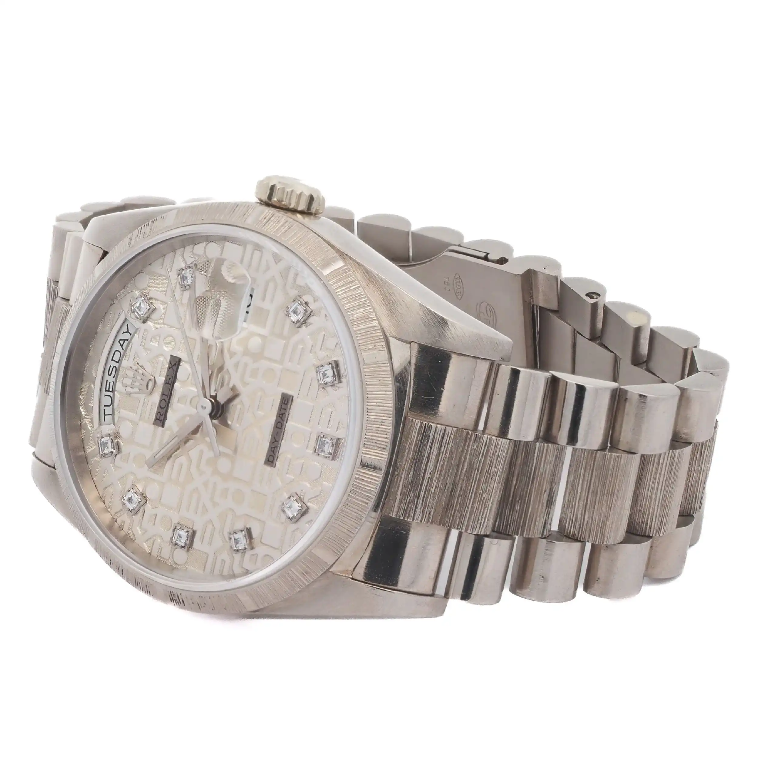Herrenuhr Rolex Day Date in Weißgold mit original Brillbesatz Referenz 18249