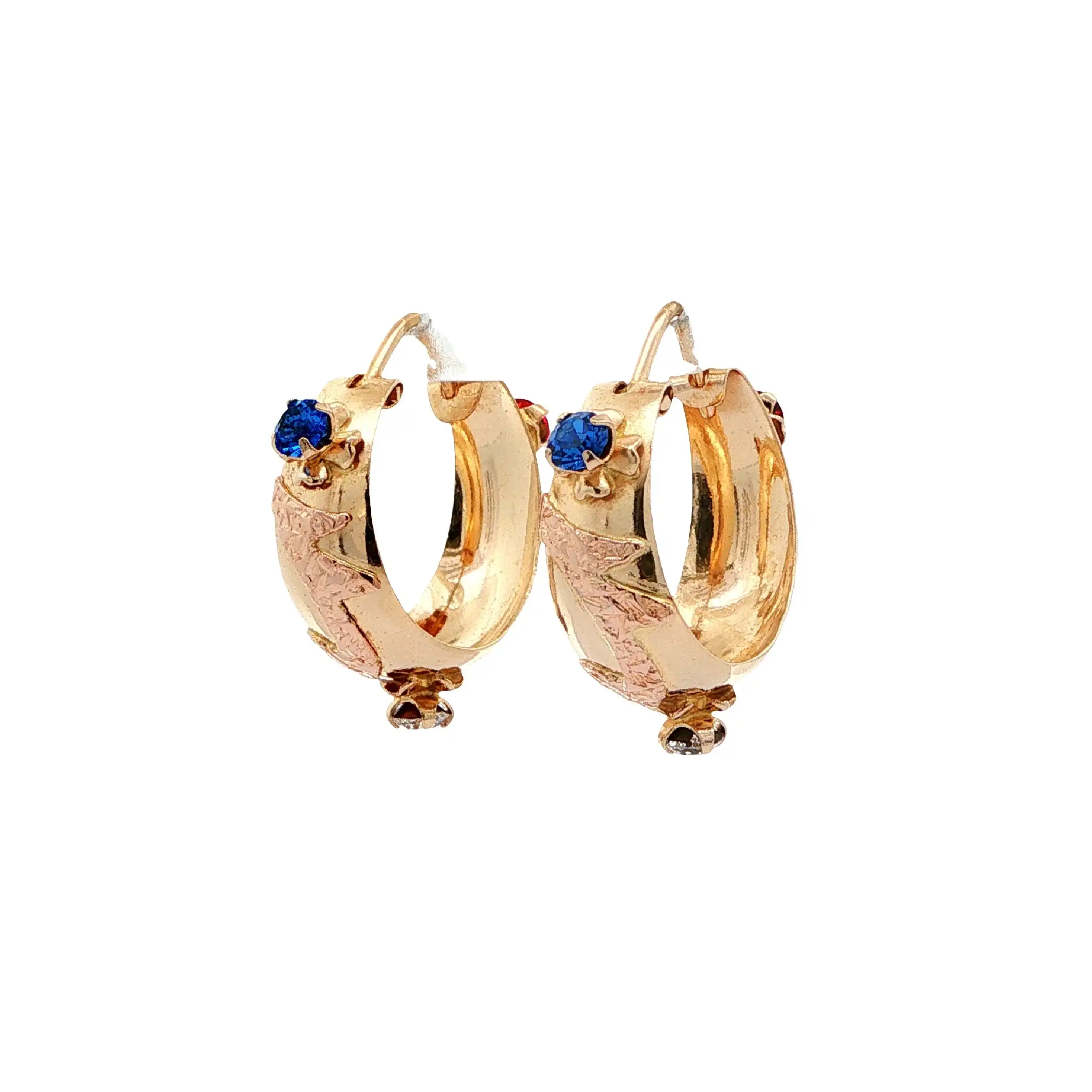 Creolen Gelbgold mit roten, blauen Farbsteinen & Zirkonia