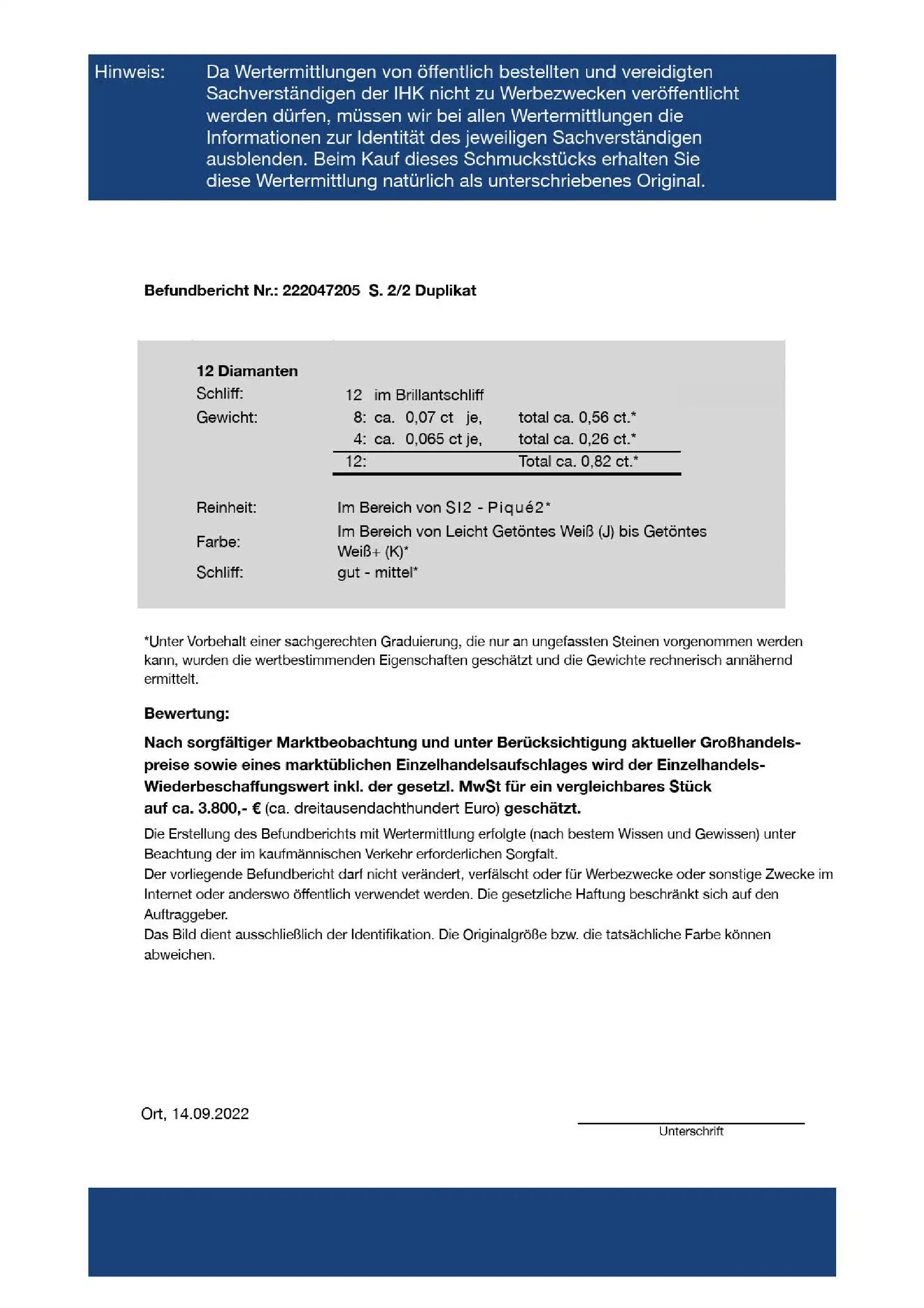 Ring Weißgold mit Saphir und Brillanten, mit Expertise von EPL