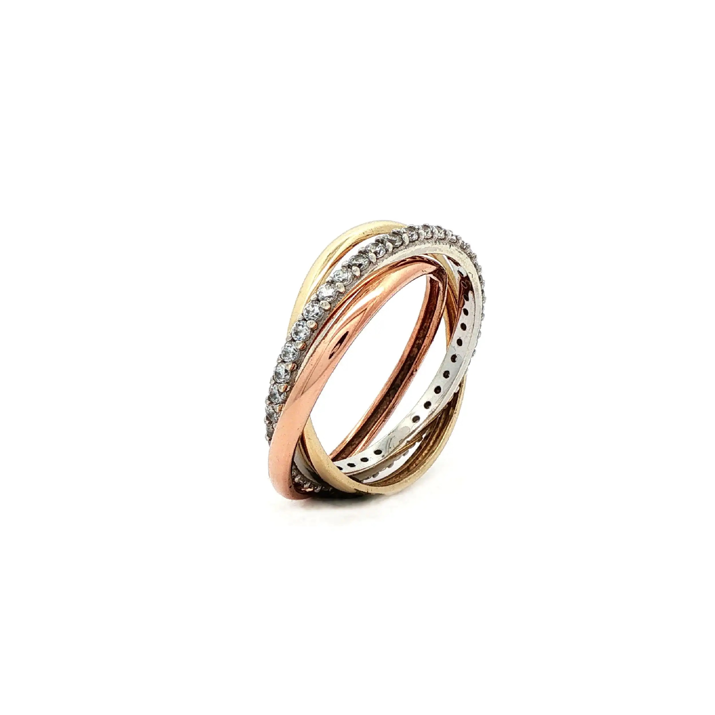 Rollring Tricolor mit Zirkonia Rollring Tricolor mit Zirkonia