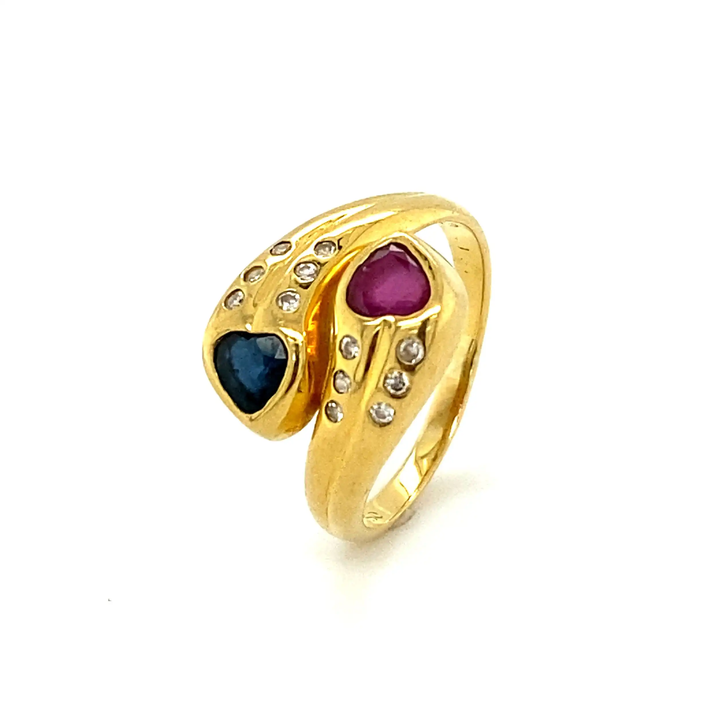 Ring Gelbgold mit Brillanten und rot/blauen Farbsteinen Ring Gelbgold mit Brillanten und rot/blauen Farbsteinen