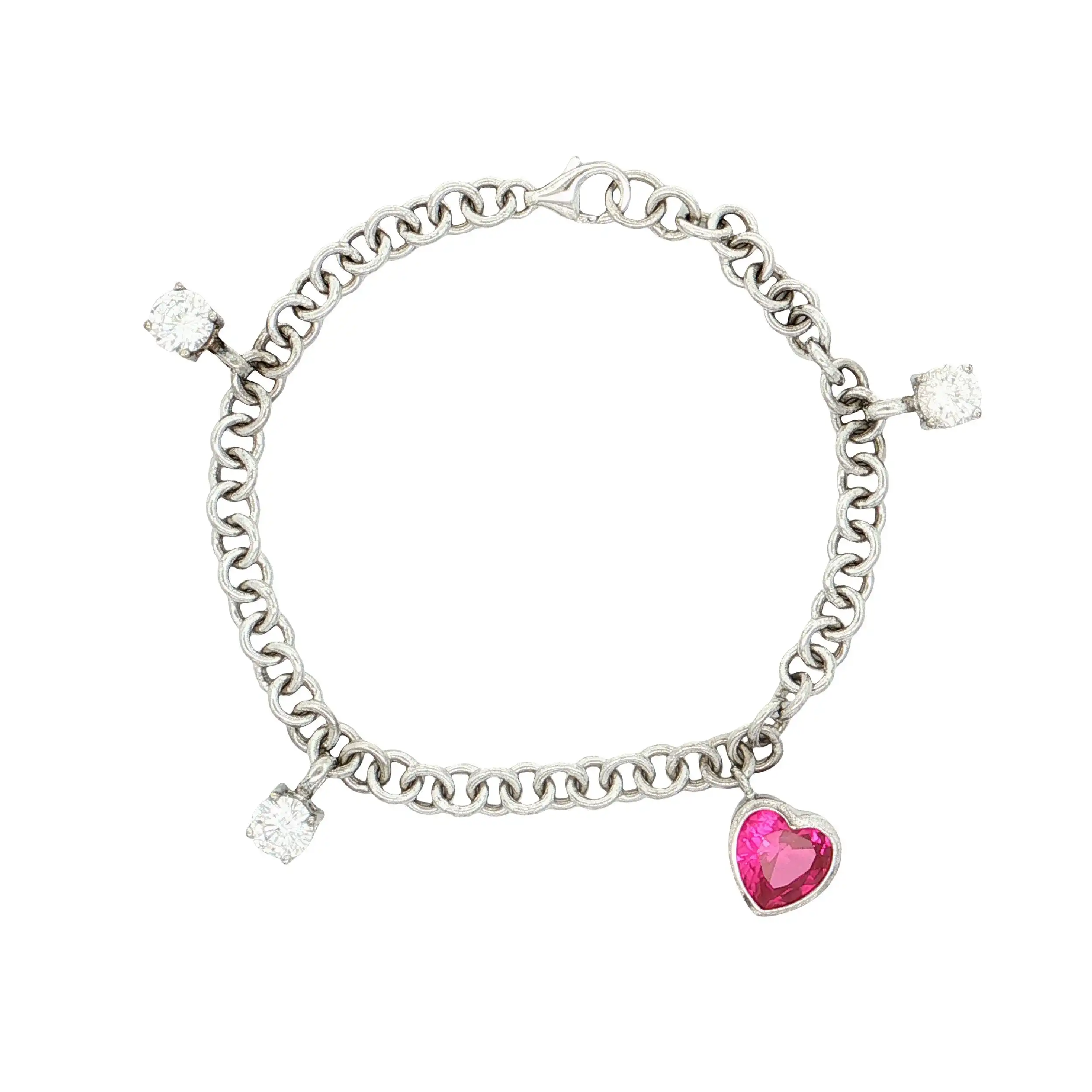 Armband Silber mit Herzchenanhänger mit Farbstein und Zirkonia