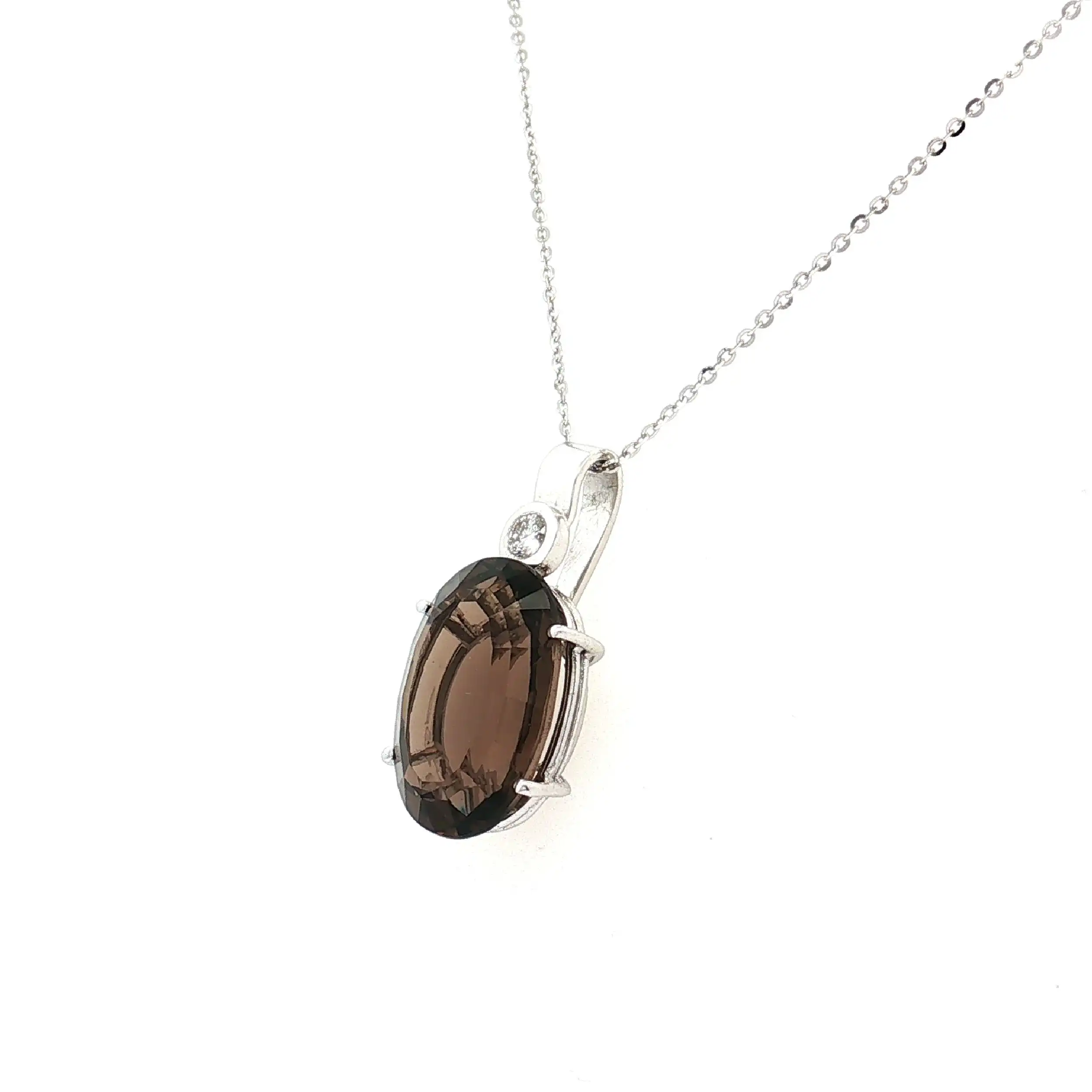 Kette Weißgold mit Anhänger und Rauchquarz und Brillant Solitär