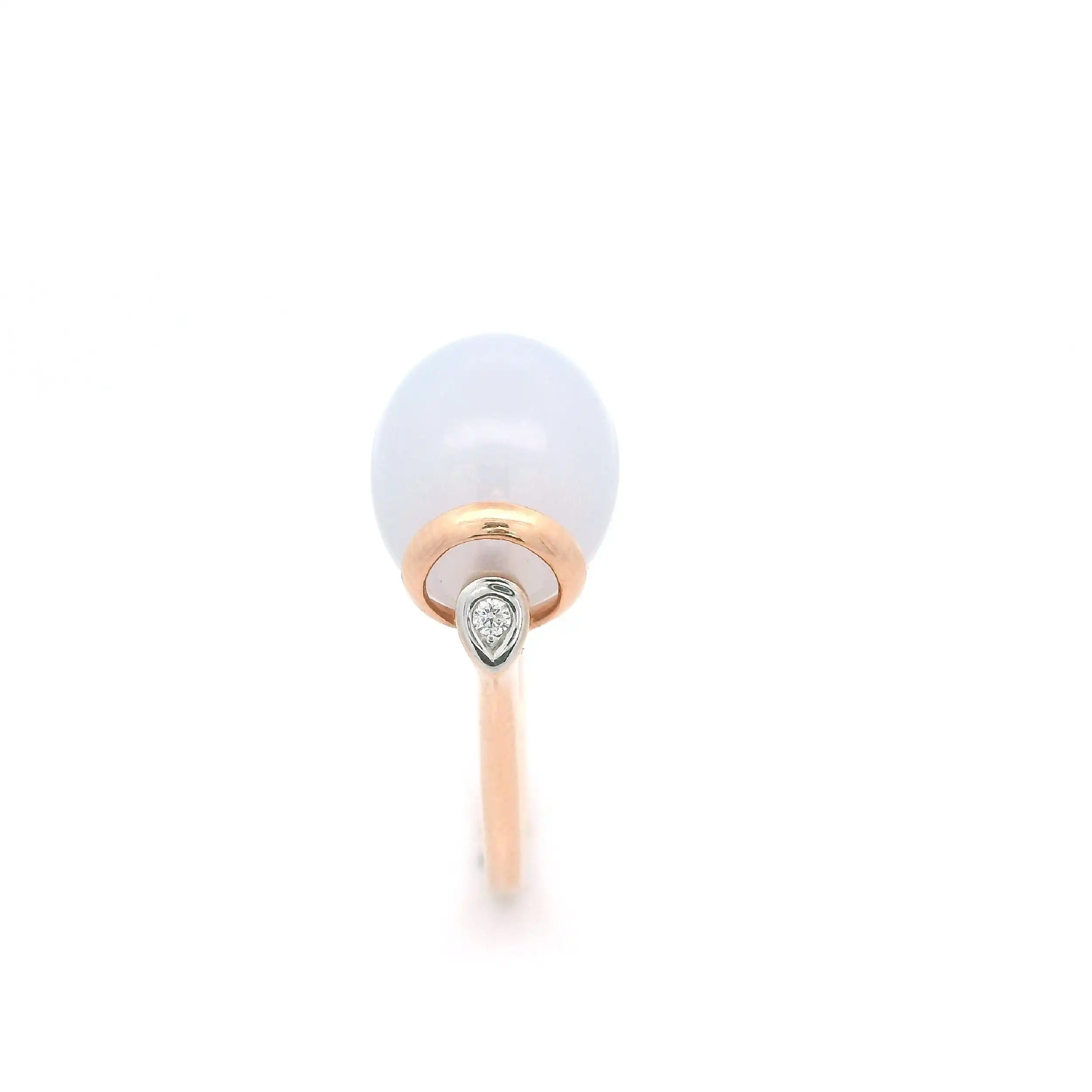 Ring Roségold mit Brillant und Chalcedon Cabochon mit 0,01ct graviert