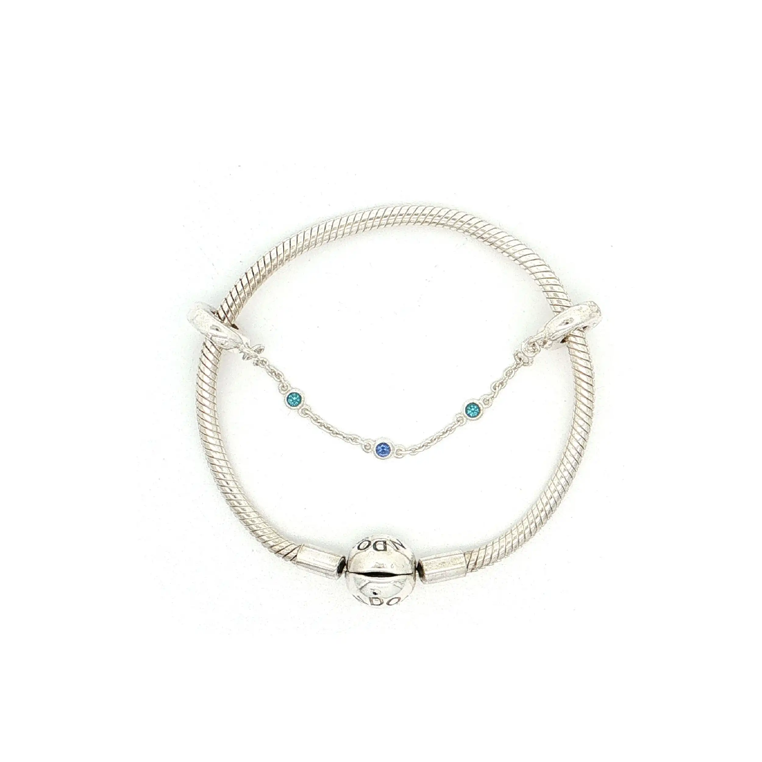 Charm-Armband Silber "Pandora" mit Verlängerungskette mit Farbsteinen