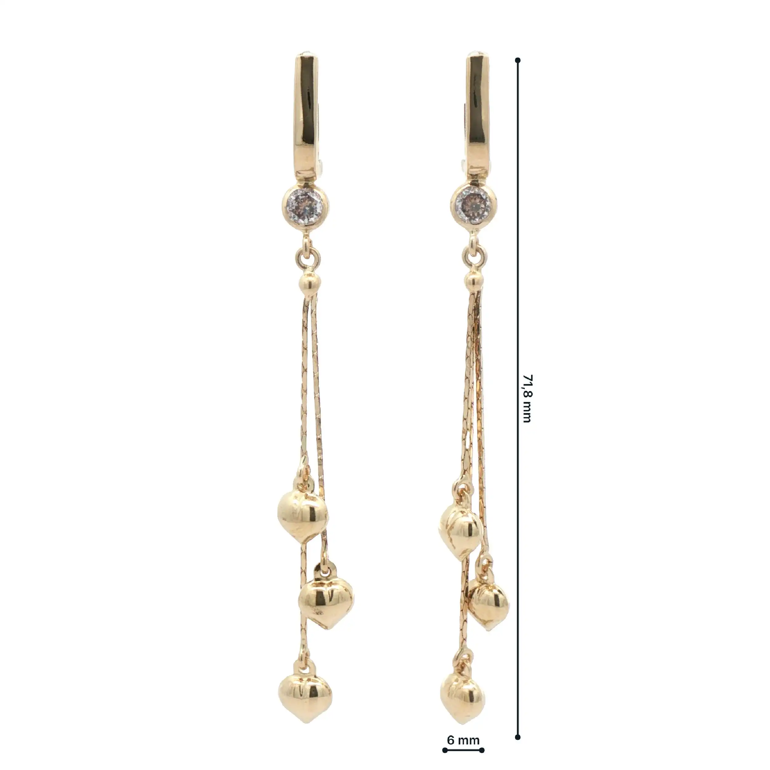 Ohrhänger Gelbgold mit Herzchen und Zirkonia